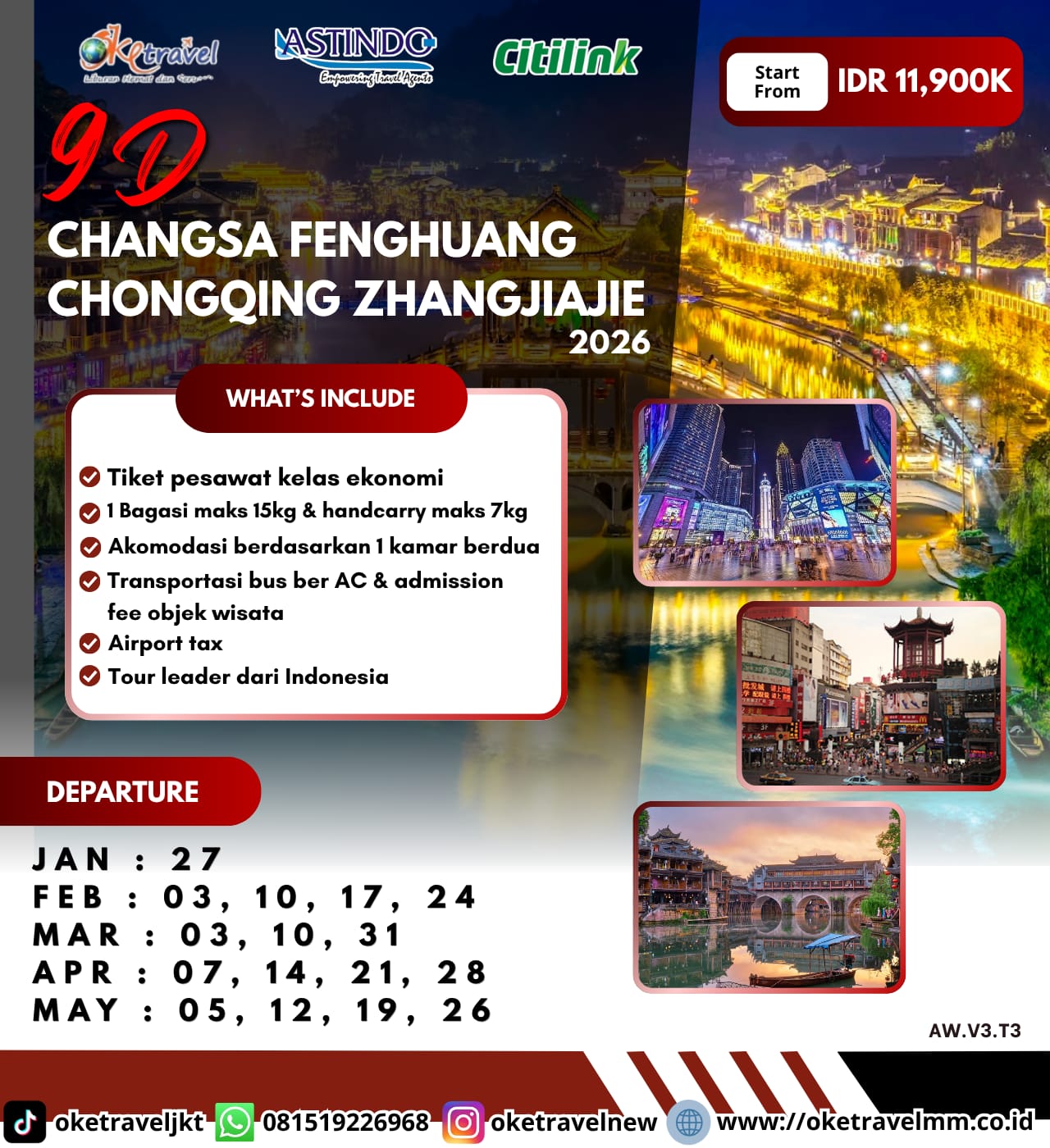 9D CHANGSA FENGHUANG CHONGQING ZHANGJIAJIE | DEP : 27 JAN, 03, 10, 17, 24 FEB, 03, 10, 17, 24, 31 MAR, 07, 14, 21, 28 APR, 05, 12, 19, 26 MAY 2026 | By QG