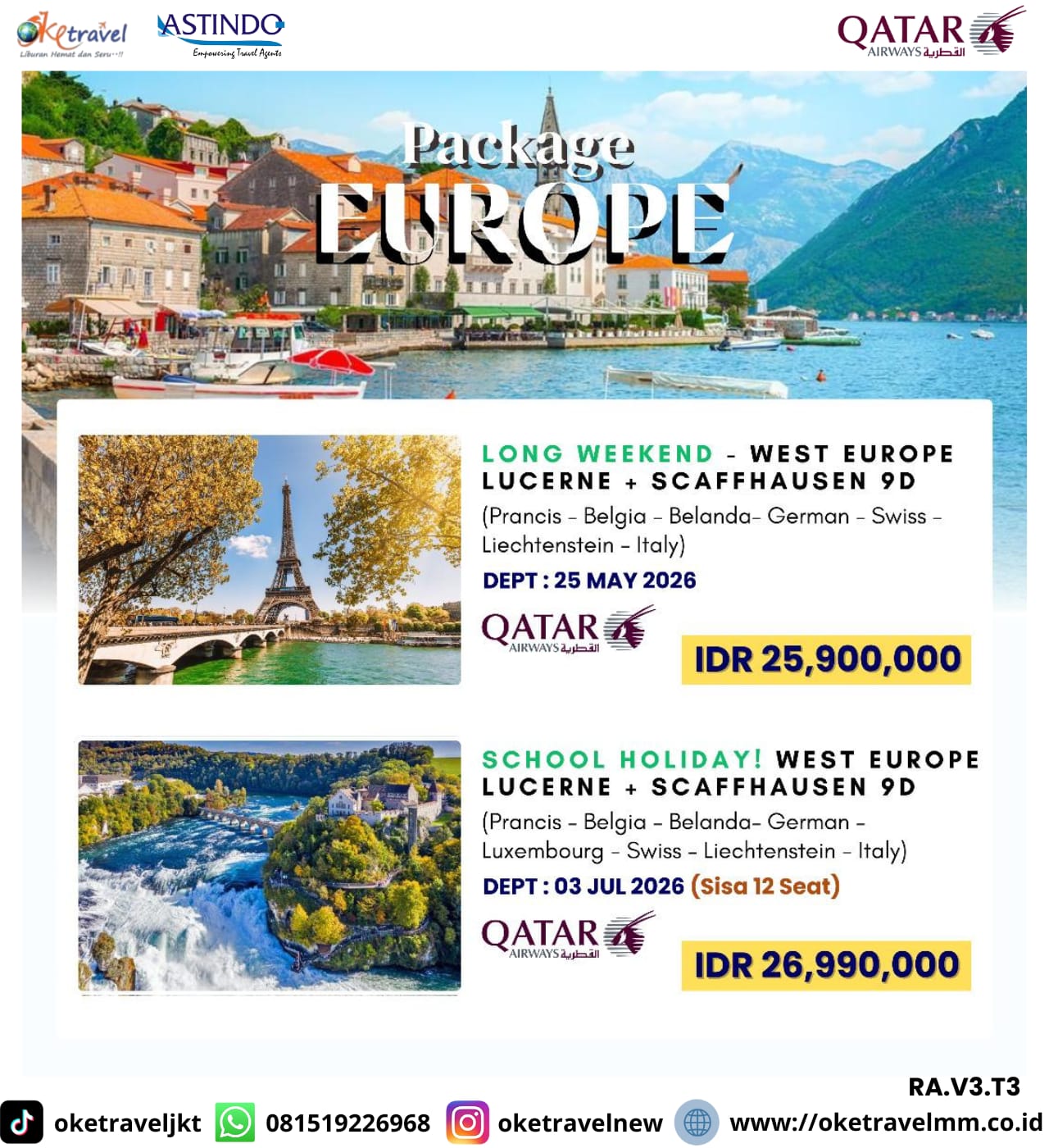 HIGHLIGHT WEST EUROPE LUCERNE + SCAFFHAUSEN 9D | DEP : 03 JUL 2026 | By QR