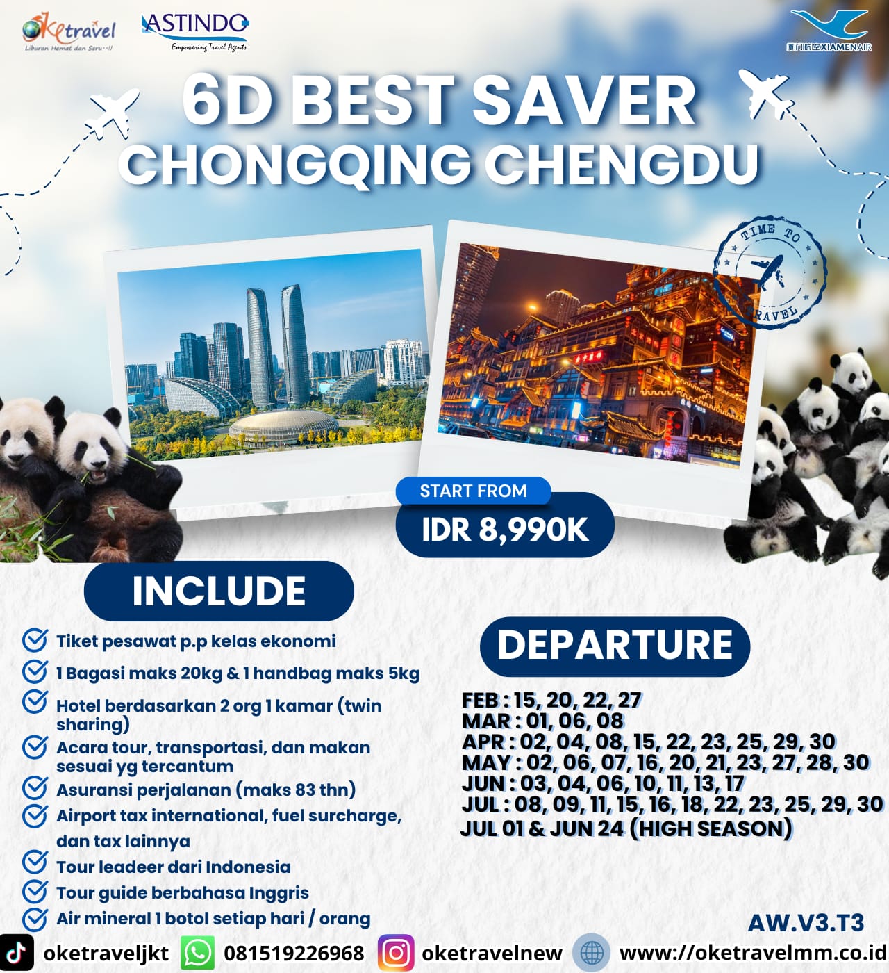 6D BEST SAVER CHONGQING CHENGDU | DEP : 15, 20, 22, 27 FEB, 01, 06, 08 MAR, 02, 04, 08, 15, 22, 23, 25, 29, 30 APR, 02, 06, 07, 16, 20, 21, 23, 27, 28, 30 MAY, 03, 04, 06, 10, 11, 13, 17, 24 JUN, 01, 08, 09, 11, 15, 16, 18, 22, 23, 25, 29, 30 JUL 2026 | By MF