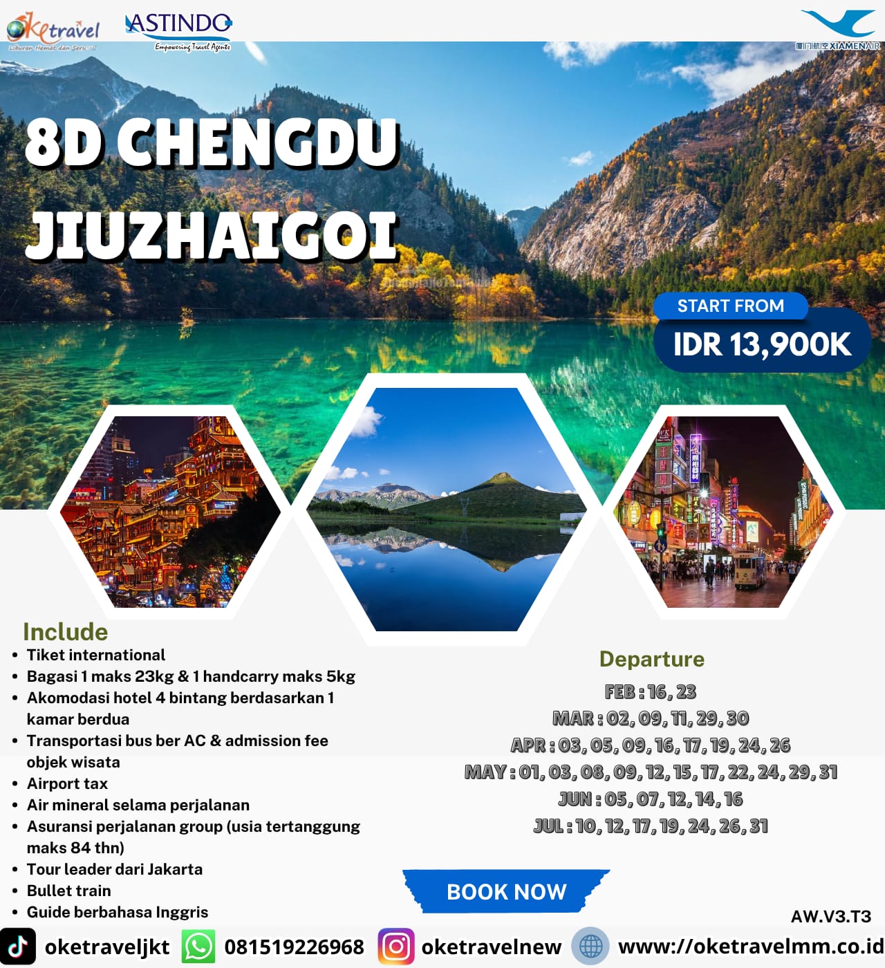 8D CHENGDU JIUZHAIGOU | DEP : 16, 23 FEB, 02, 09, 11, 29, 30 MAR, 03, 05, 09, 16, 17, 19, 24, 26 APR, 01, 03, 08, 09, 12, 15, 17, 22, 24, 29, 31 MAY, 05, 07, 12, 14, 16 JUN, 10, 12, 17, 19, 24, 26, 31 JUL 2026 | By MF