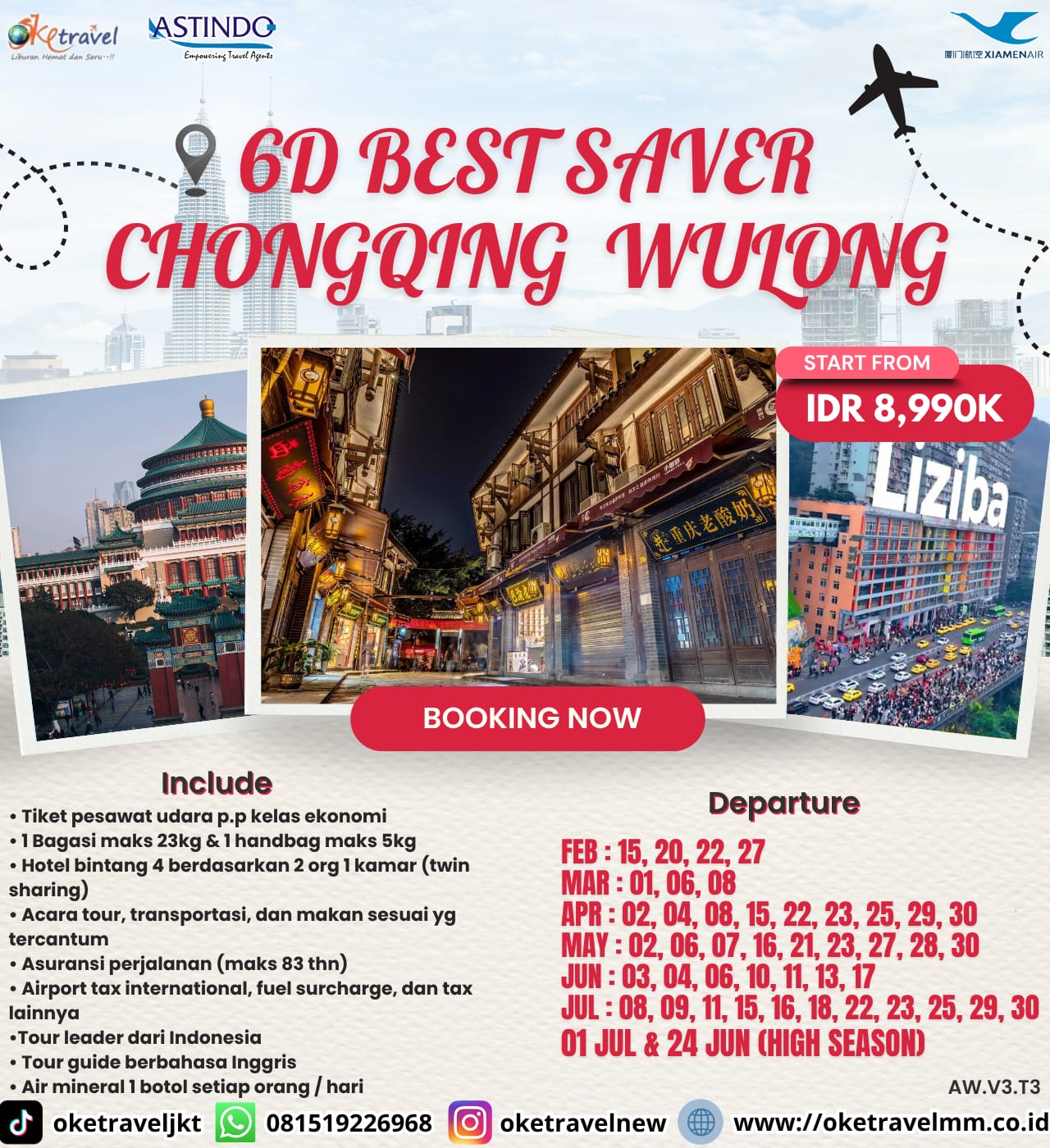 6D BEST SAVER CHONGQING WULONG | DEP : 15, 20, 22, 27 FEB, 01, 06, 08 MAR, 02, 04, 08, 15, 22, 23, 25, 29, 30 APR, 02, 06, 07, 16, 21, 23, 27, 28, 30 MAY, 03, 04, 06, 10, 11, 13, 17, 24 JUN, 01, 08, 09, 11, 15, 16, 18, 22, 23, 25, 29, 30 JUL 2026 | By MF