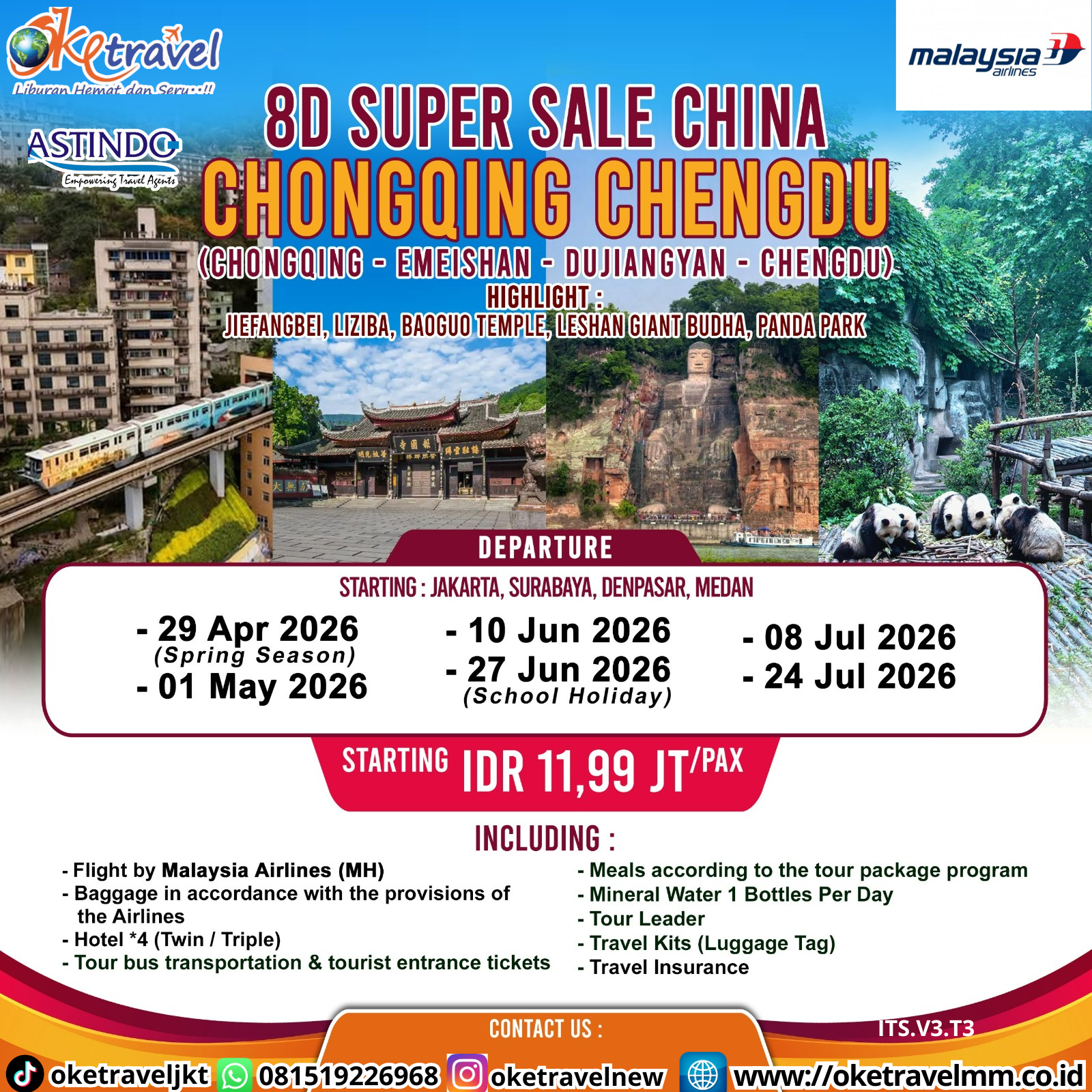 8D SUPER SALE CHONGQING CHENGDU  | DEPT : 29 APRIL | DEPT : 01 MEI | DEPT : 10,27 JUNI | DEPT : 08,24 JULI 2026 | BY MH