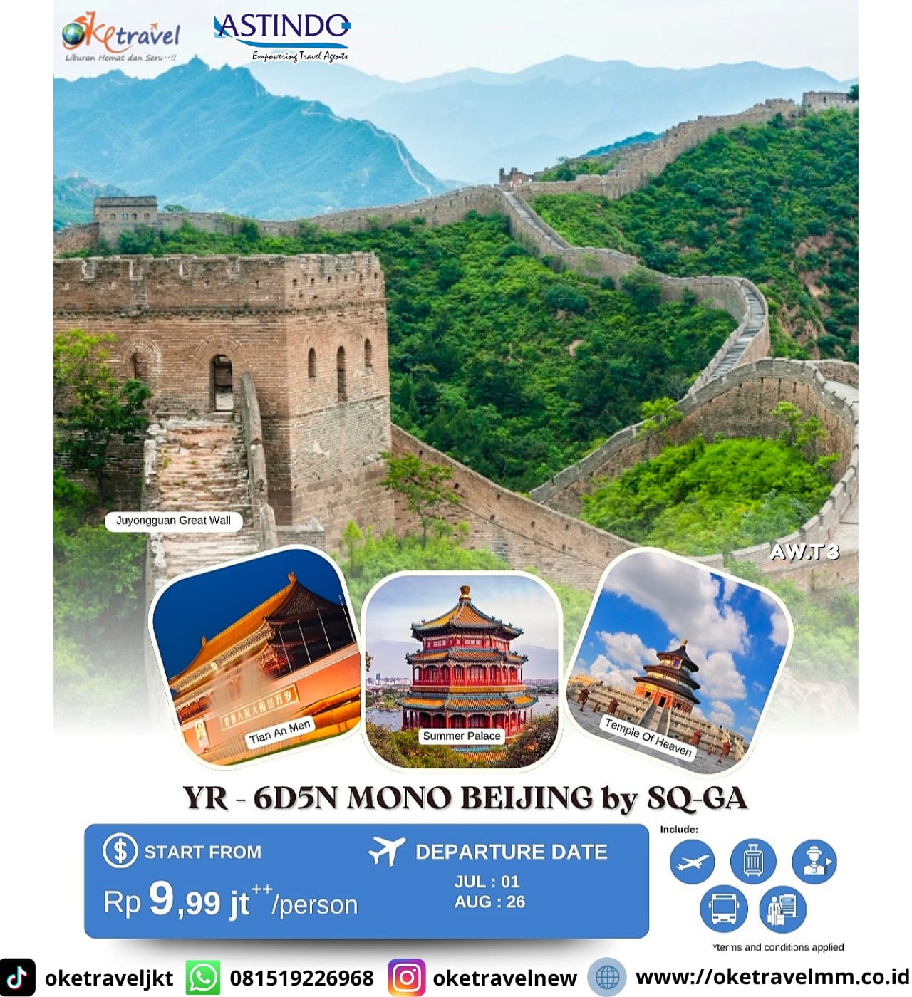 6D5N MONO BEIJING | DEP : 01 JUL, 26 AUG 2026 | BY SQ-GA