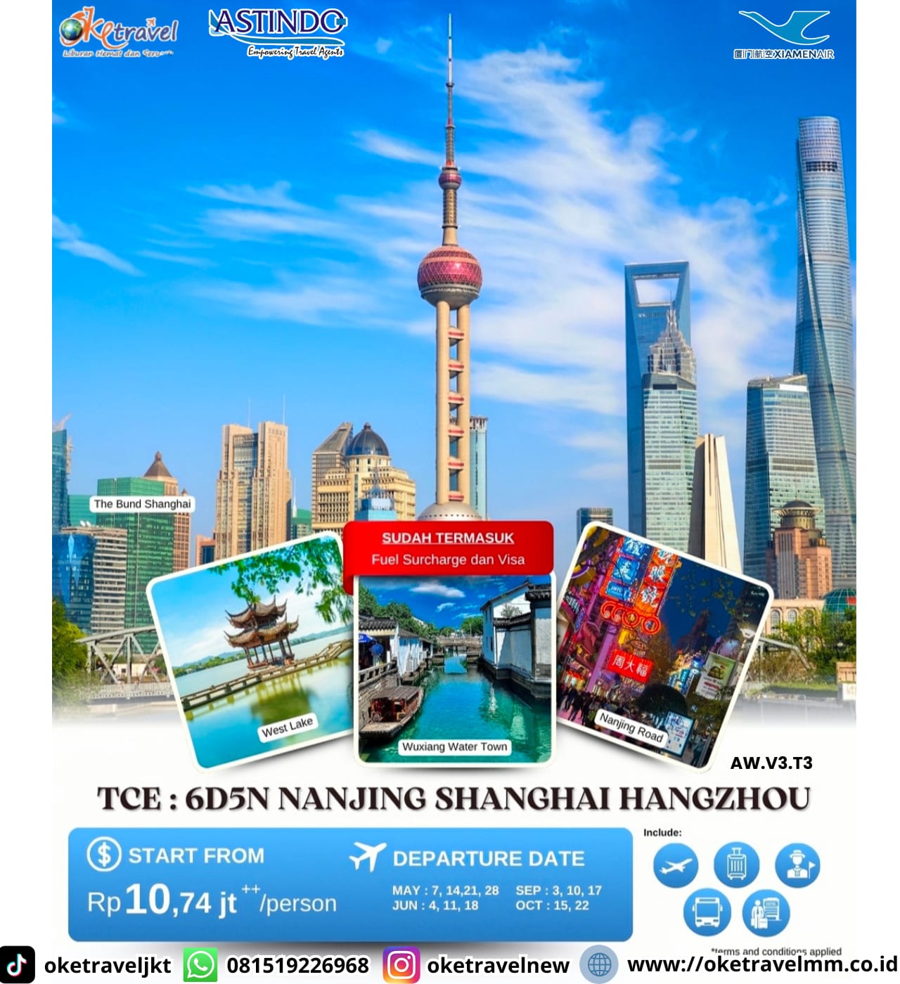 6D5N NANJING SHANGHAI HANGZHOU | DEP : 07, 14, 21, 28 MAY, 04, 11, 18 JUN, 03, 10, 17 SEP, 15, 22 OCT | BY MF