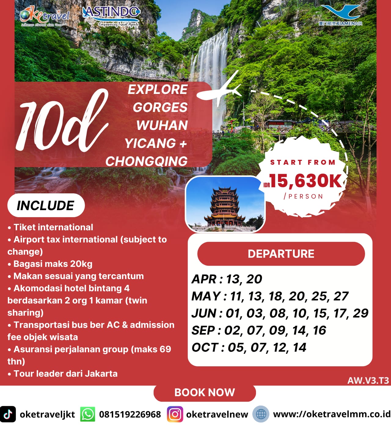 10D EXPLORE GORGES WUHAN YICANG + CHONGQING | DEP : 13, 20 APR, 11, 13, 18, 20, 25, 27 MAY, 01, 03, 08, 10, 15, 17, 29 JUN, 02, 07, 09, 14, 16 SEP, 05, 07, 12, 14 OCT 2026 | BY EK