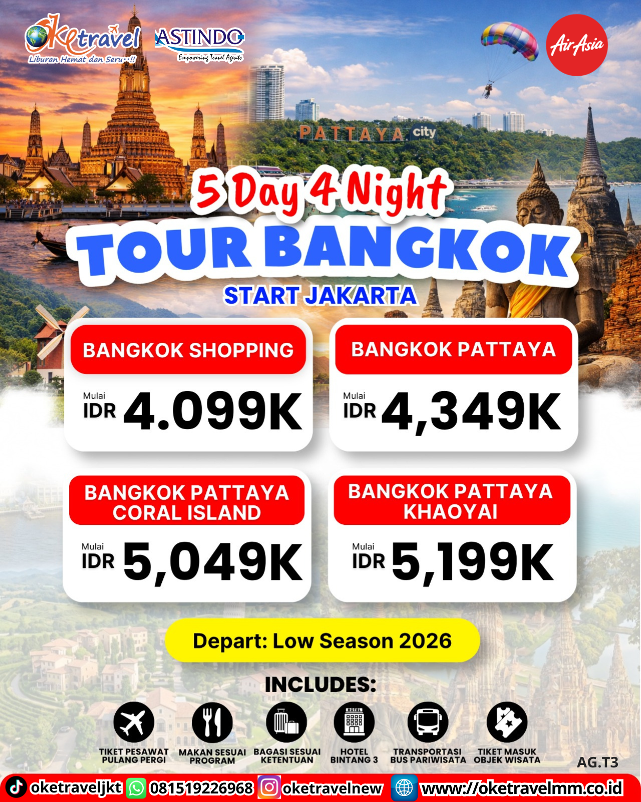 5D4N BANGKOK SHOPPING + TIX | DEPT : 31 AUG | DEPT : 07 SEPT | DEPT : 03 OKT 2026 | BY QZ 