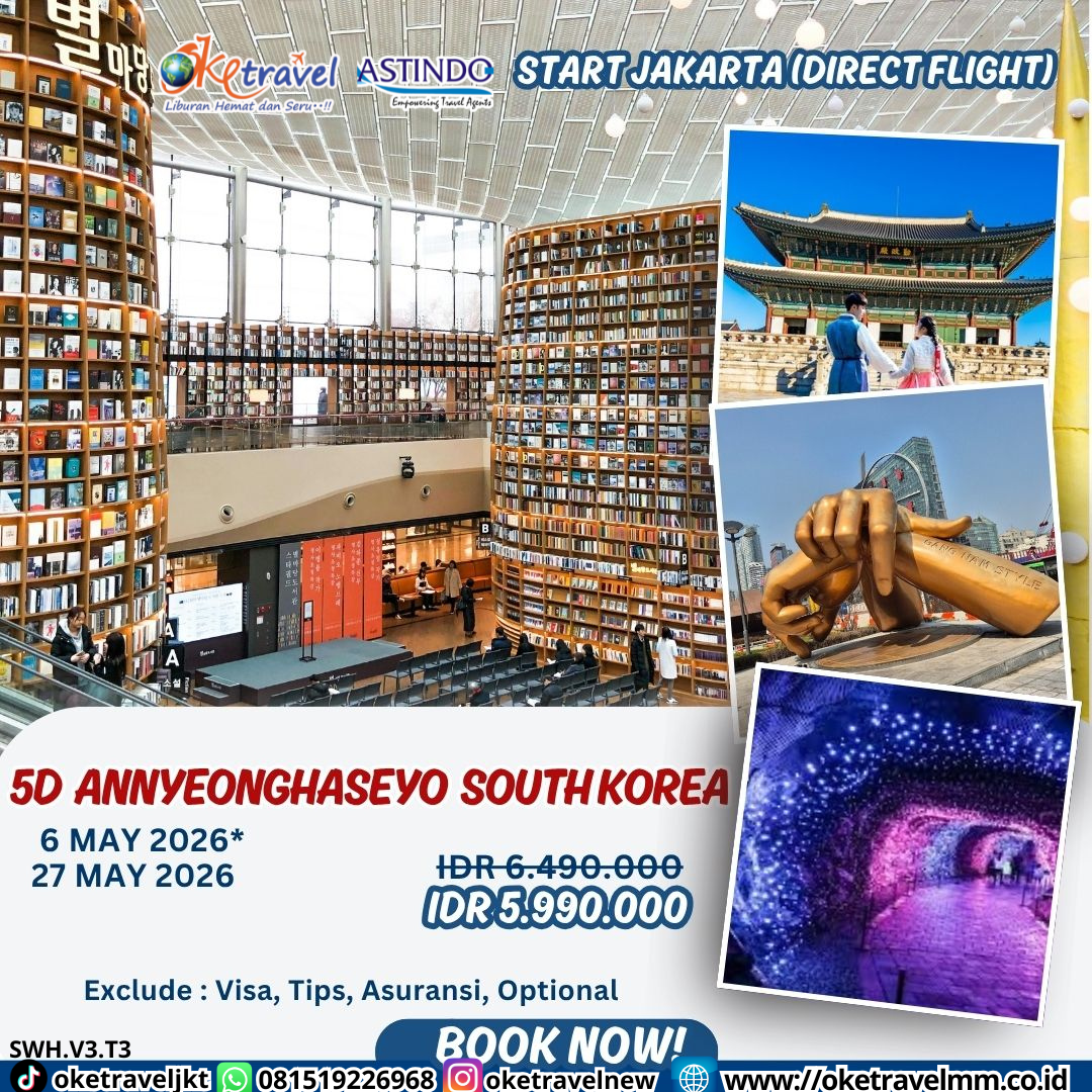 5DAYS 3NIGHT ANNYEONGHASEYO SOUTH KOREA (DIRECT FLIGHT) |DEP 6 & 27 MAY 2026| BY TW