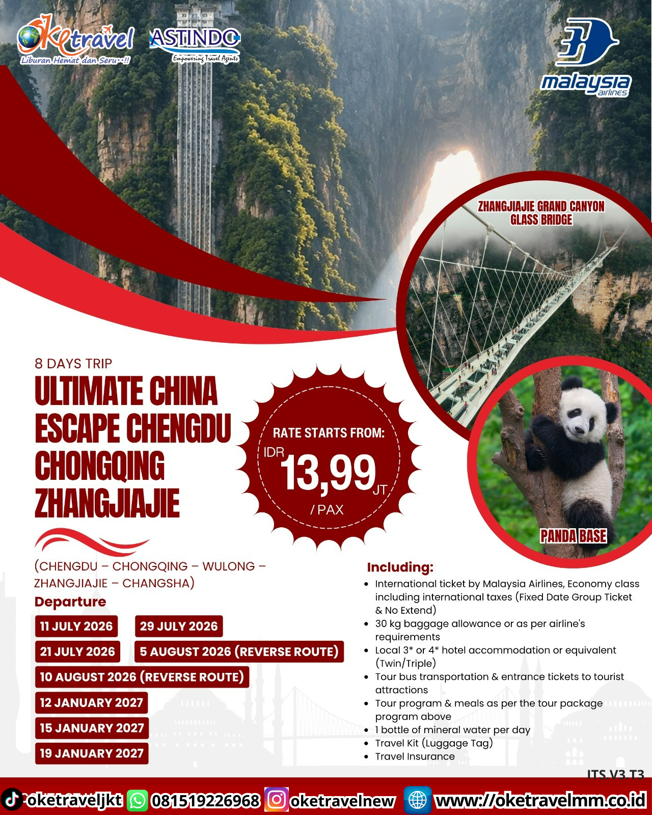 8D ULTIMATE CHINA ESCAPE CHENGDU CHINGQING ZHANGJIAJIE | DEPT : 11,21,29 JULI | DEPT : 05,10 AUG | DEPT : 12,15,19 JANUARI 2027 | BY MH 