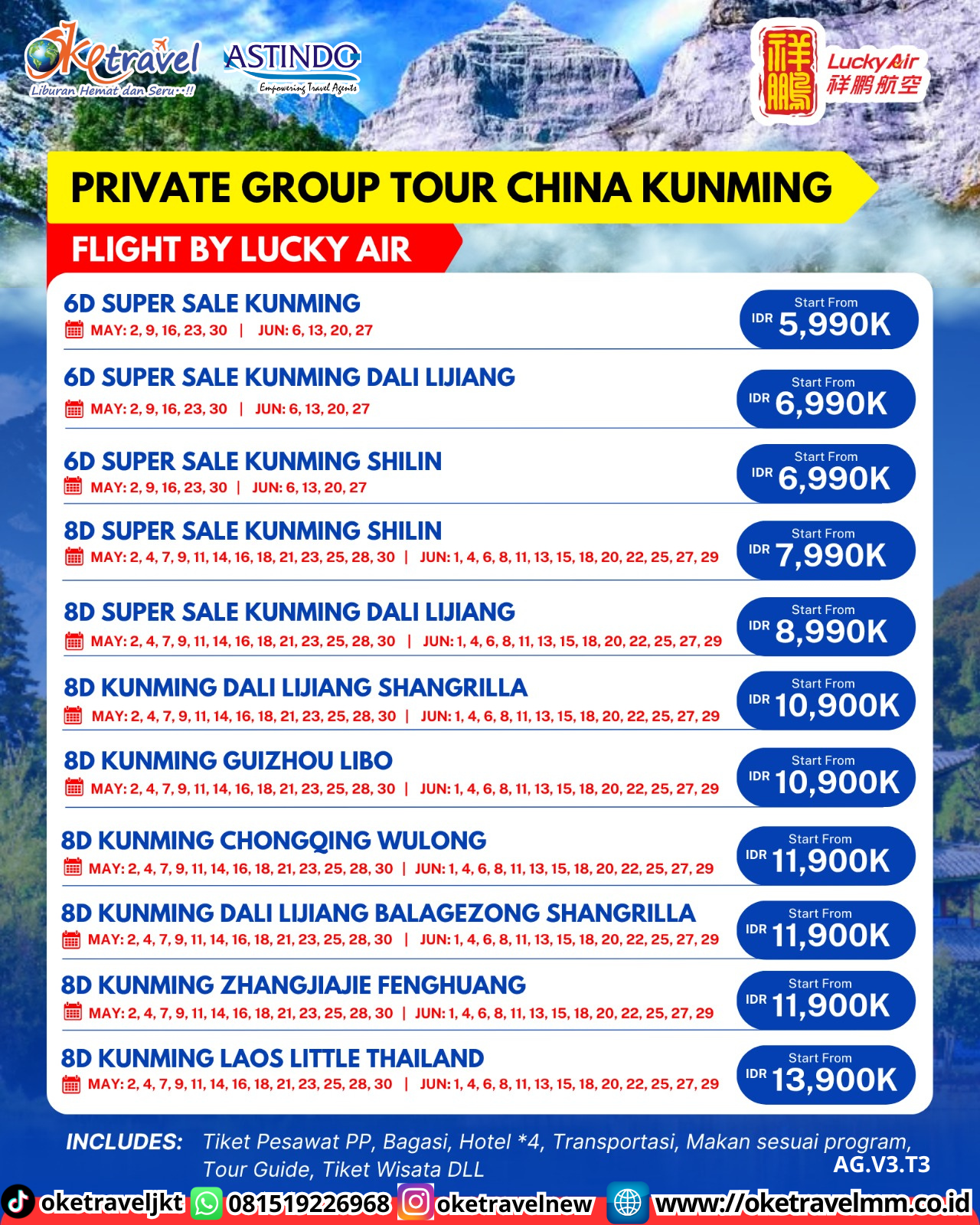 6D SUPER SALE KUNMING SHILIN | DEPT : 02,09,16,23,30 MEI | DEPT : 06,13,20,27 JUNI 2026 | BY 8L 