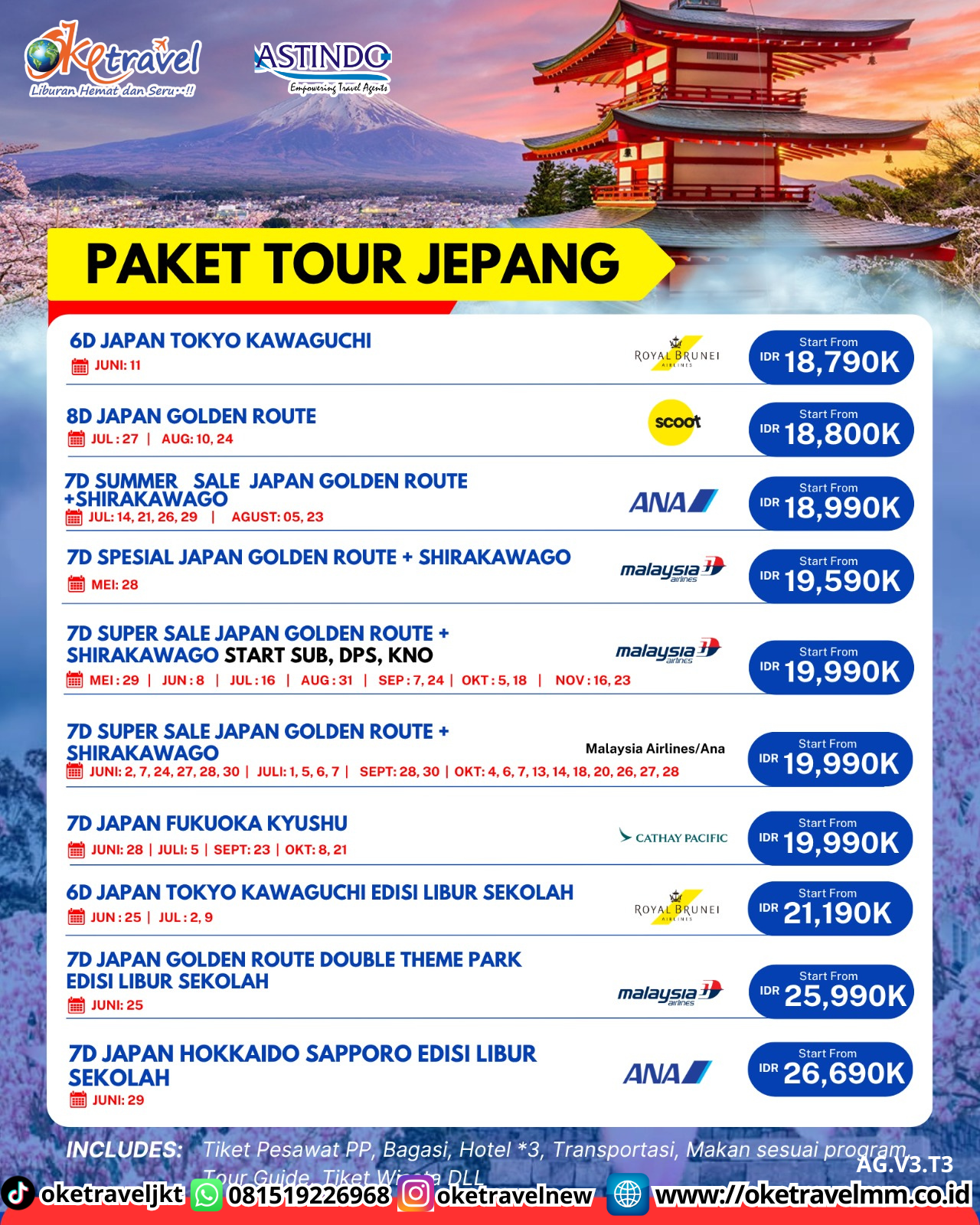 8D JAPAN GOLDEN ROUTE | DEPT : 27 JULI | DEPT : 10,24 AUG 2026 | BY TR