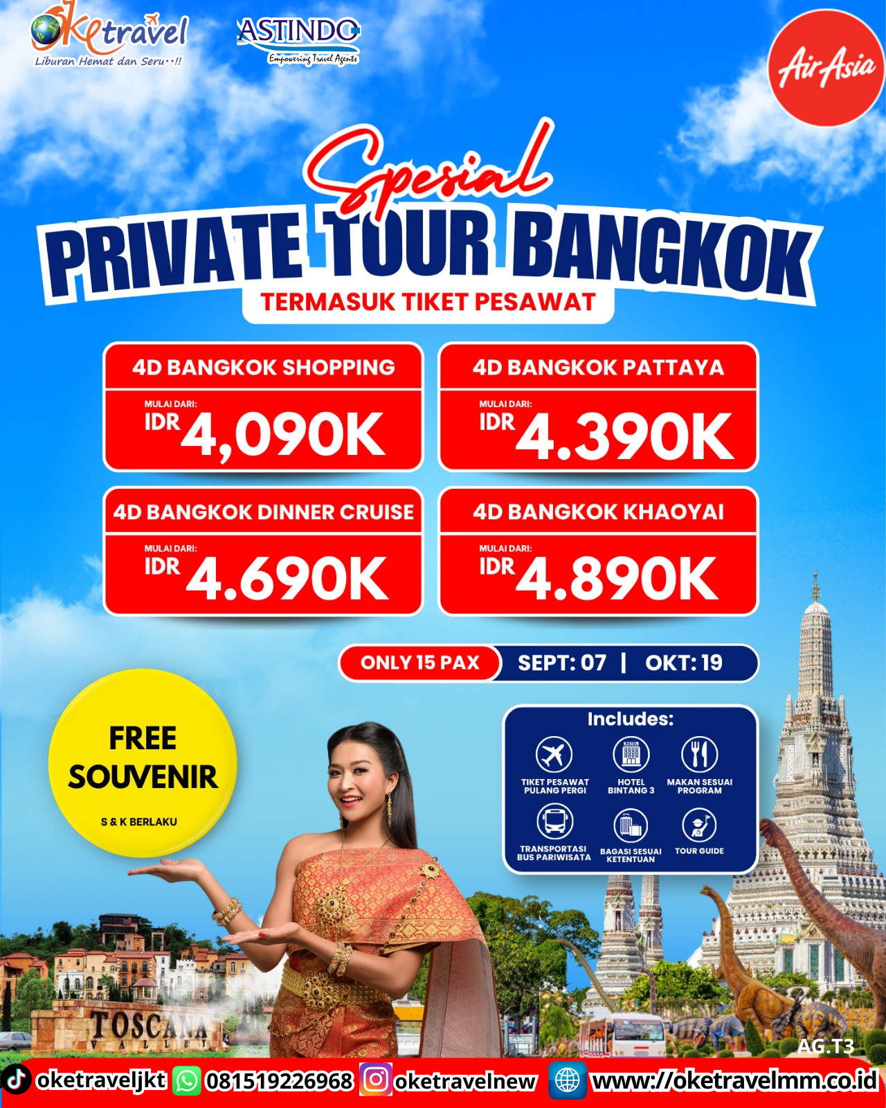 4D3N BANGKOK PATTAYA FREE SOUVENIR | DEPT : 07 SEPT | DEPT : 19 OKT 2026 | BY QZ