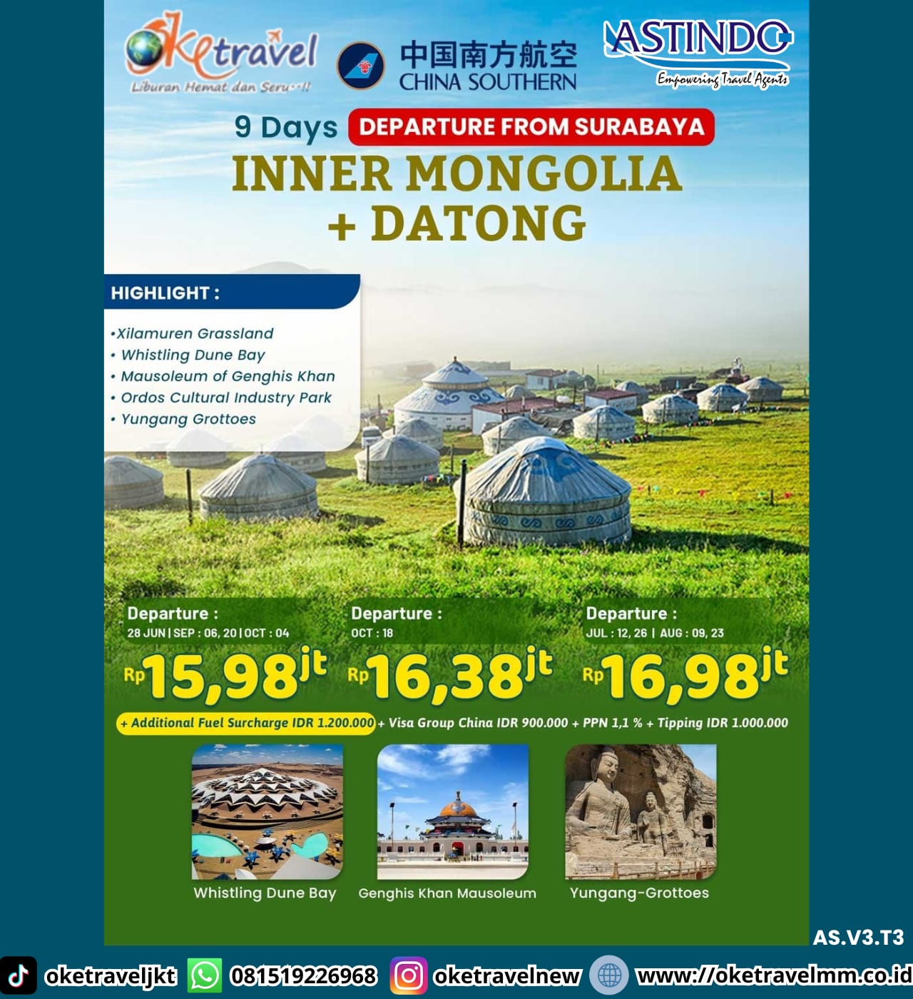 9D INNER MONGOLIA + DATONG FROM SURABAYA | DEPT : 28 JUNI | DEPT : 12,26 JULI | DEPT : 09, 23 AUG | DEPT : 06, 20 SEPTEMBER | DEPT : 04,18 OKTOBER 2026 | BY CZ