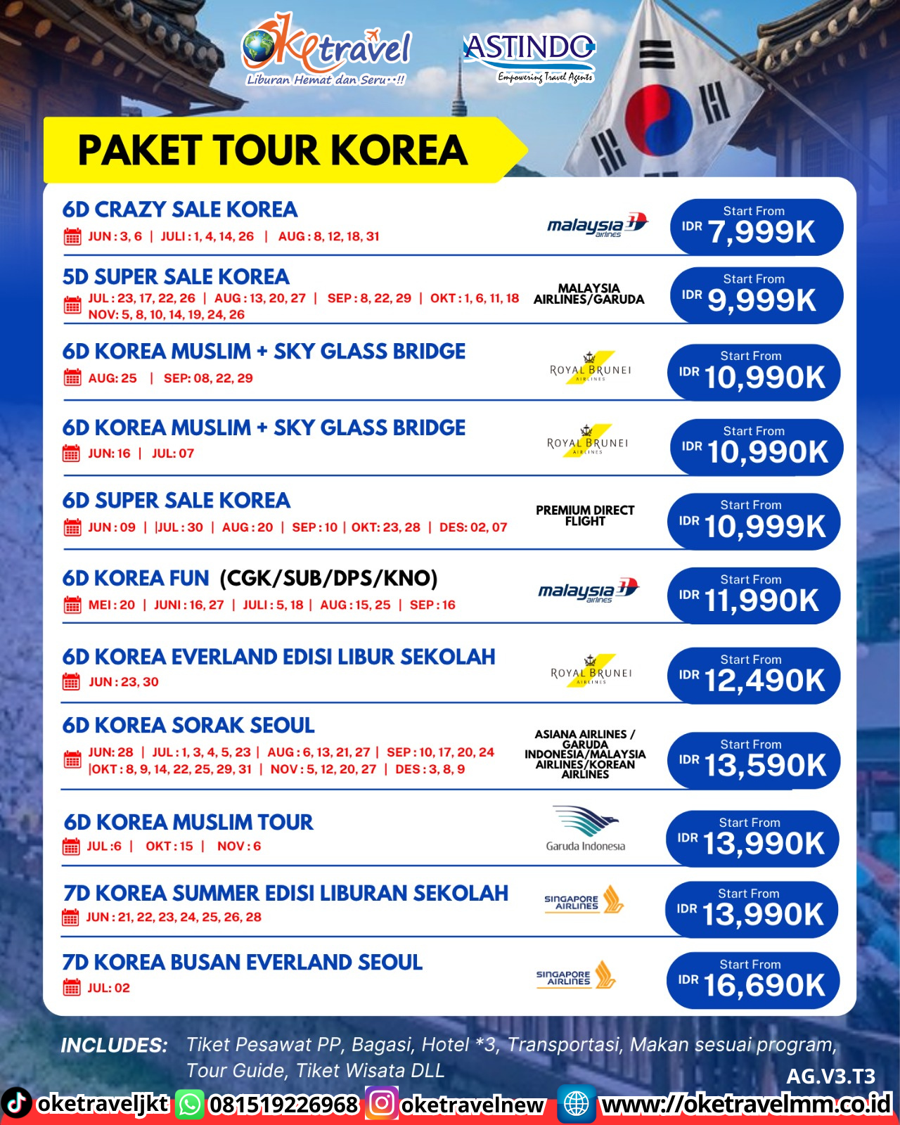 6D KOREA MUSLIM + SKY GLASS BRIDGE | DEPT : 16 JUNI | DEPT : 07 JULI 2026 | BY BI