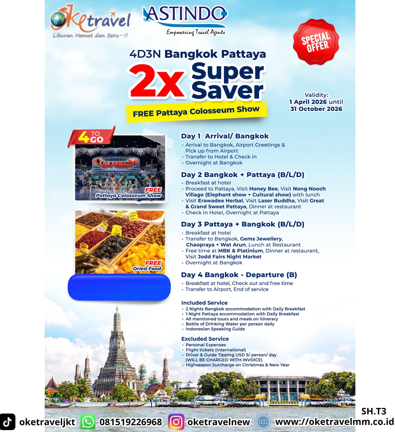 4D3N BANGKOK PATTAYA 2X SUPER SAVER | DEP : 1 APR - 31 OCT 2026