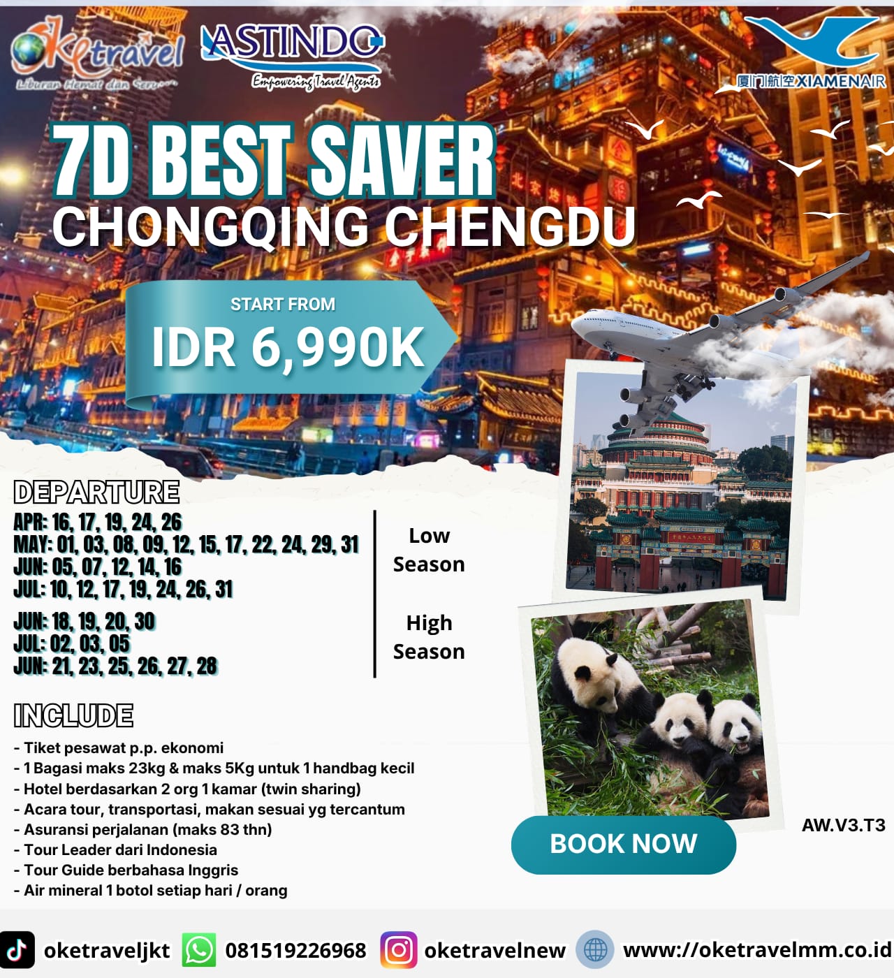 7D BEST SAVER CHONGQING CHENGDU | DEP : 16, 17, 19, 24, 26 APR, 01, 03, 08, 09, 12 15 ,17, 22, 24, 29, 31 MAY, 05, 07, 12, 14, 16, 18, 19, 20, 21, 23, 25, 26, 27, 28, 30 JUN, 02, 03, 05, 10, 12, 17, 19, 24, 26, 31 JUL 2026 | BY MF