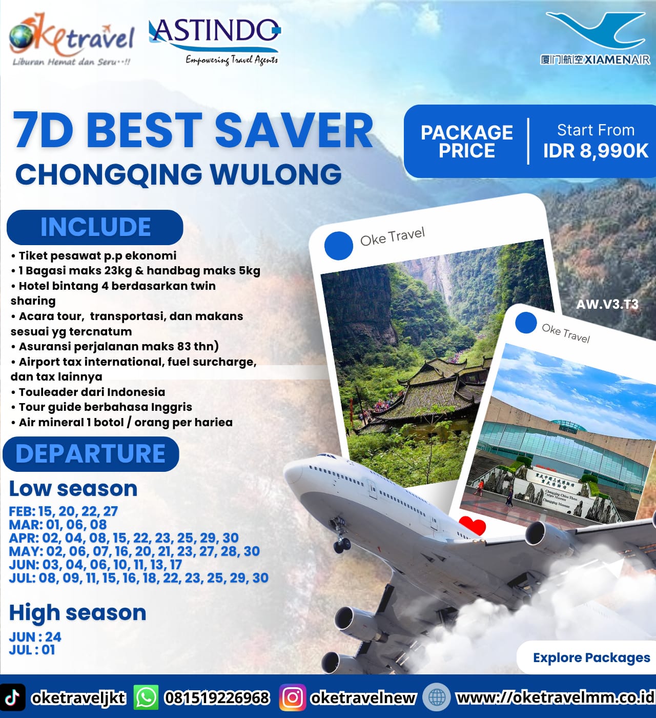 7D BEST SAVER CHONGQING WULONG | DEP : 15, 20, 22, 27 FEB, 01, 06, 08 MAR, 02, 04, 08, 15, 22, 23, 25, 29, 30 APR, 02, 06, 07, 16, 20, 21, 23, 27, 28, 30 MAY, 03, 04, 06, 10, 11, 13, 17, 24 JUN, 01, 08, 09, 11, 15, 16, 18, 2, 23, 25, 29, 30 JUL 2026 | BY MF