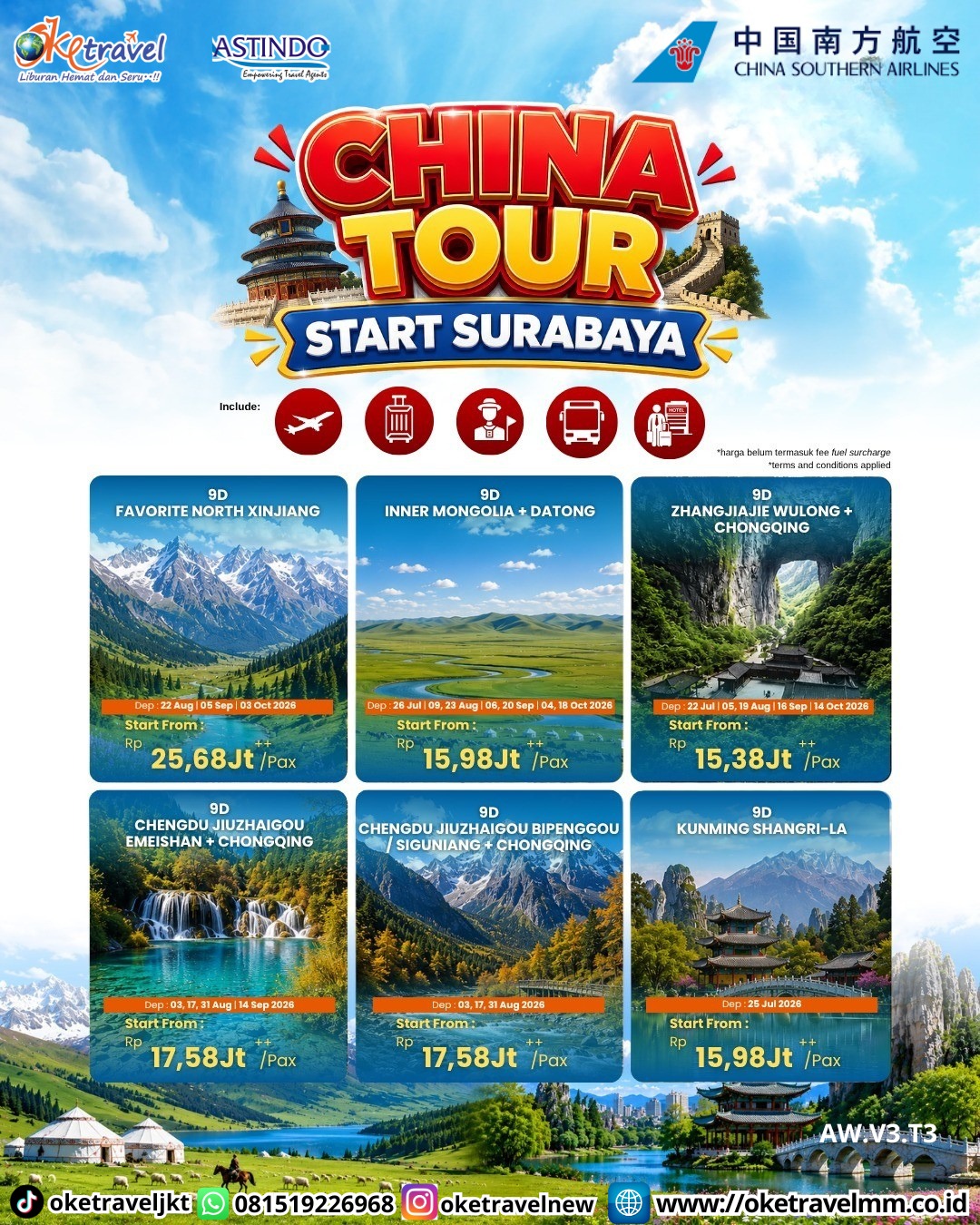 9D8N CHENGDU JIUZHAIGOU EMEISHAN + CHONGQING | DEP : 03, 17, 31 AUG | DEP : 14 SEP 2026 | BY CZ