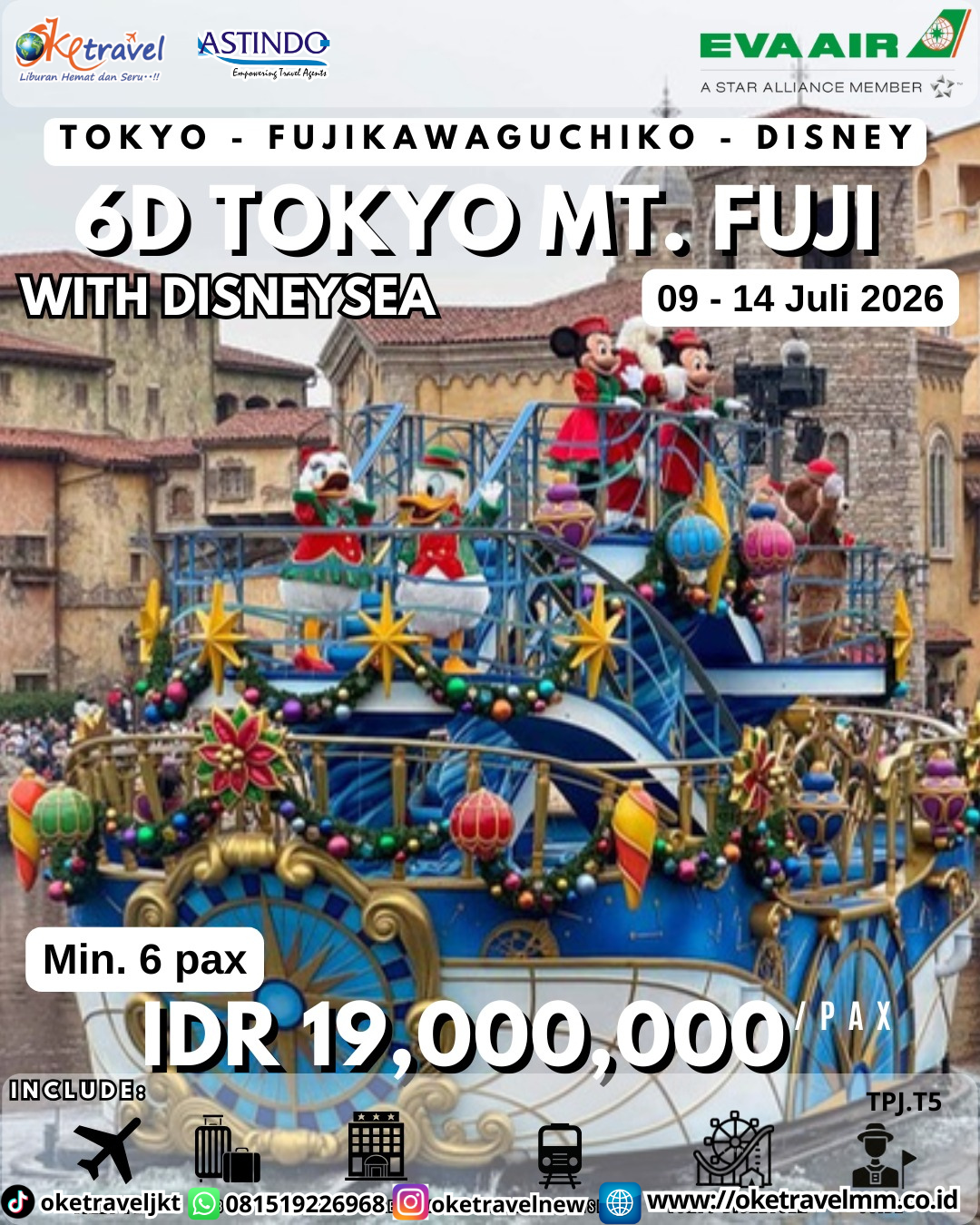 6D TOKYO MT.FUJI WITH DISNEYSEA TOKYO-FUJIKAWAGUCHIKO-DISNEY | DEPT : 09-14 JULI 2026 | BY BR