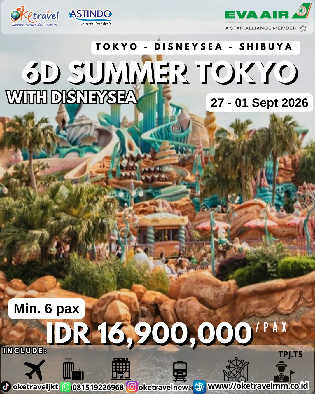 6D SUMMER TOKYO WITH DISNEYSEA TOKYO-DISNEYSEA-SHIBUYA | DEPT : 27 AUG - 01 SEPTEMBER 2026 | BY BR