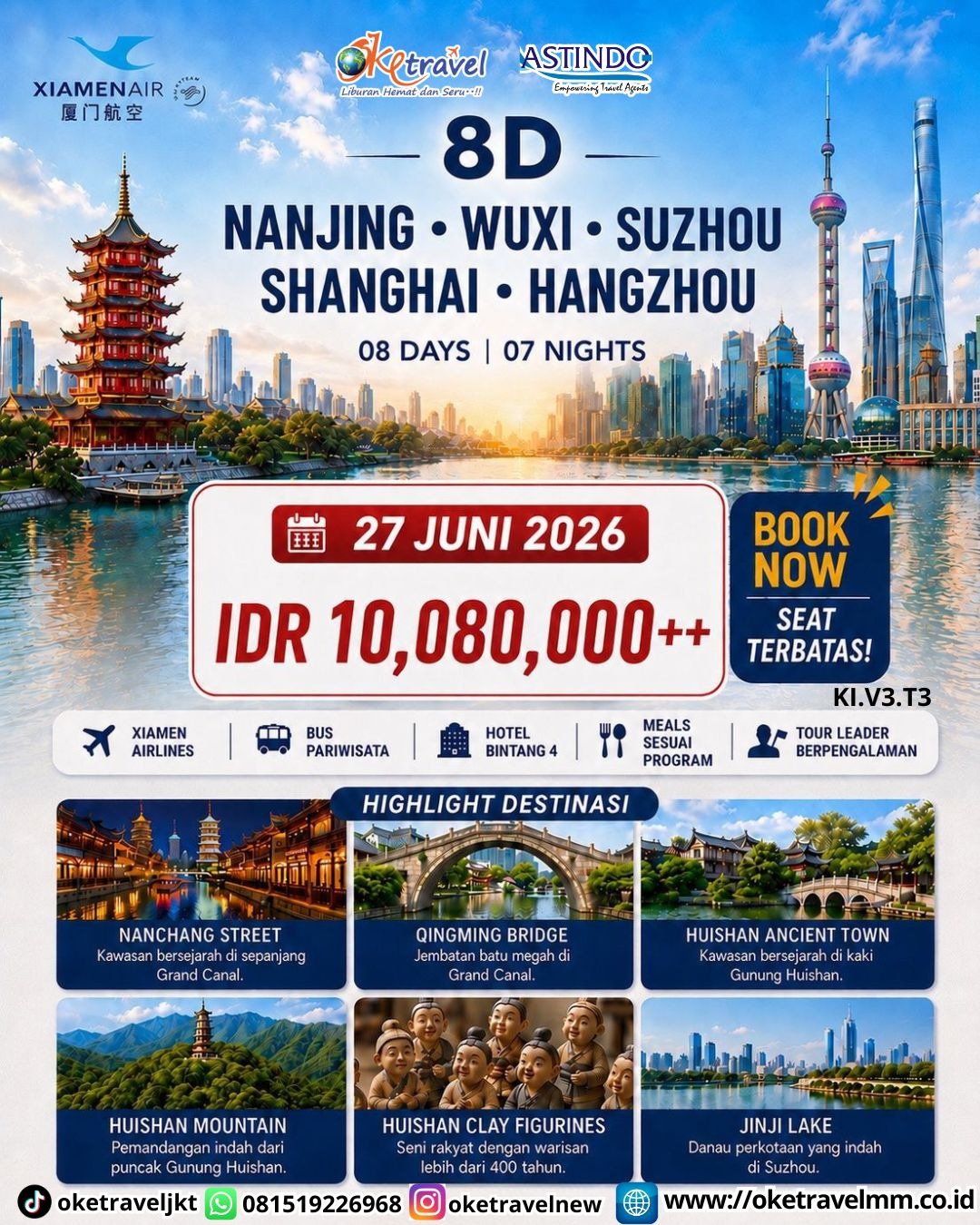 8D NANJING WUXI SUZHOU SHANGHAI HANGZHOU | DEP : 27 JUNI 2026 | BY MF