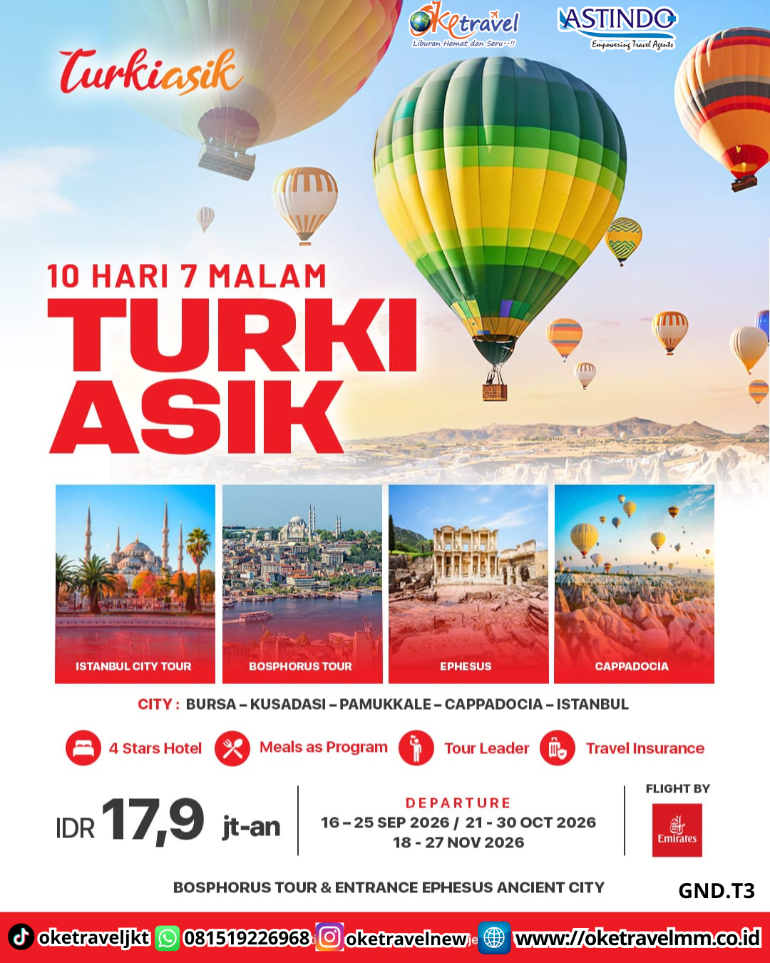 10D7N TURKI ASIK | DEPT : 16-25 SEPT | DEPT : 21-30 OCT | 18-27 NOV 2026 | BY EK 