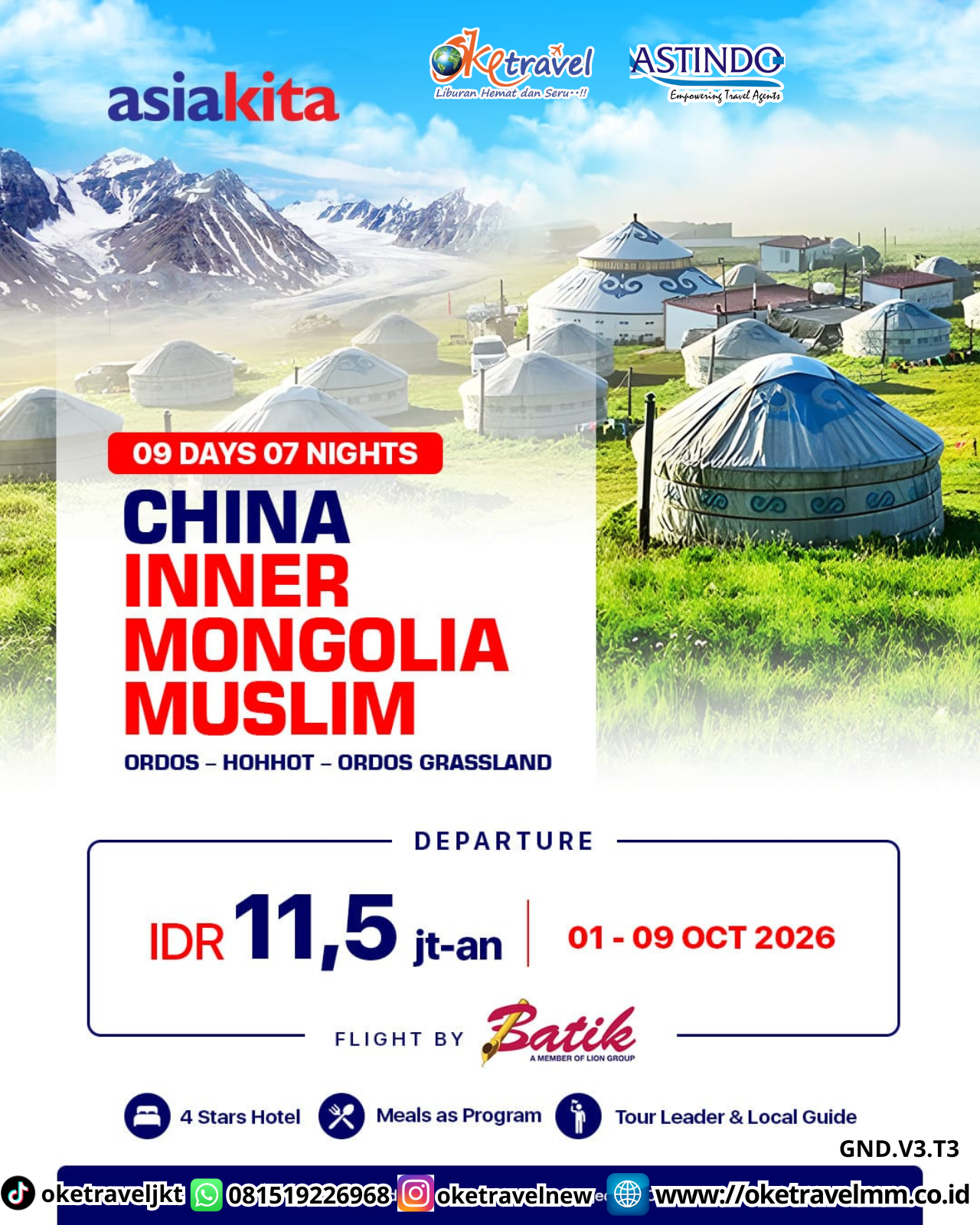 9D7N CHINA INNER MONGOLIA MUSLIM | DEPT : 01-09 OCT 2026 | BY ID