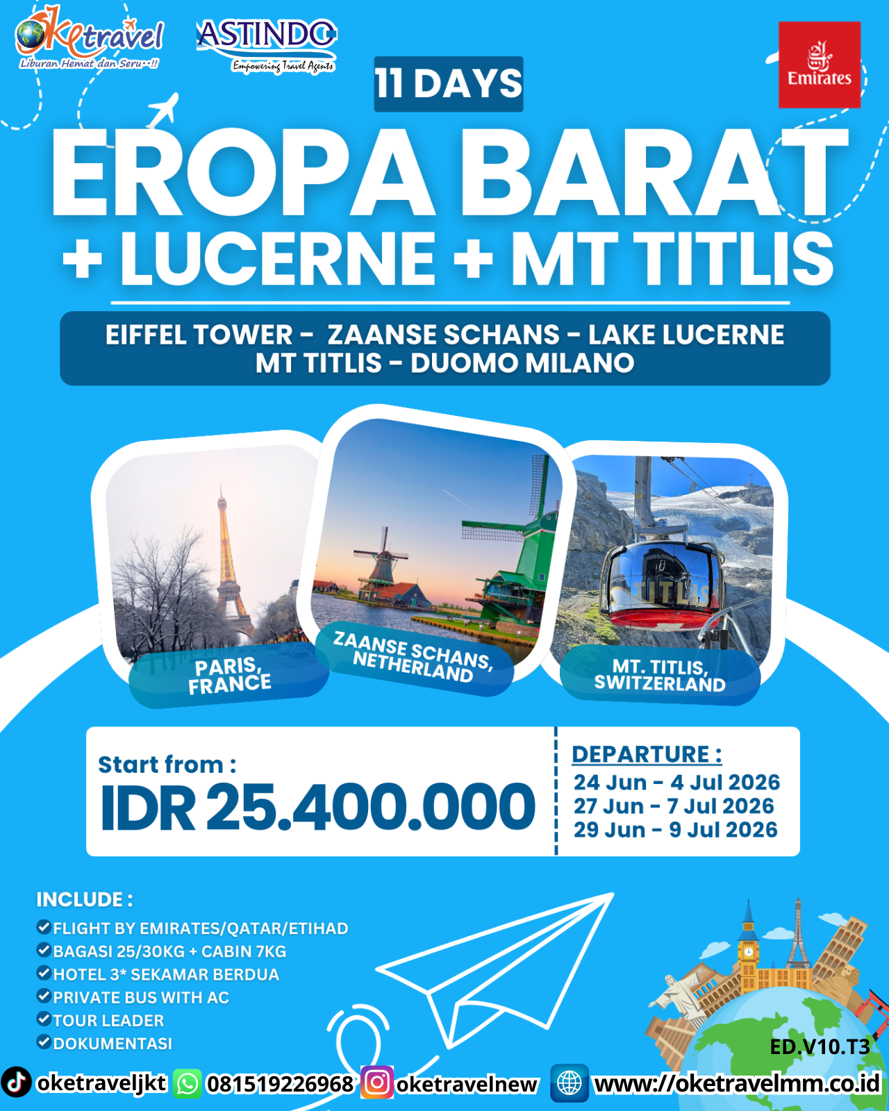 11D EROPA BARAT + LUCERNE + MT TITLIS | DEPT : 24 JUNI - 04 JULI | DEPT : 27 JUN - 07 JULI | DEPT : 29 JUNI - 09 JULI 2026 | BY EK