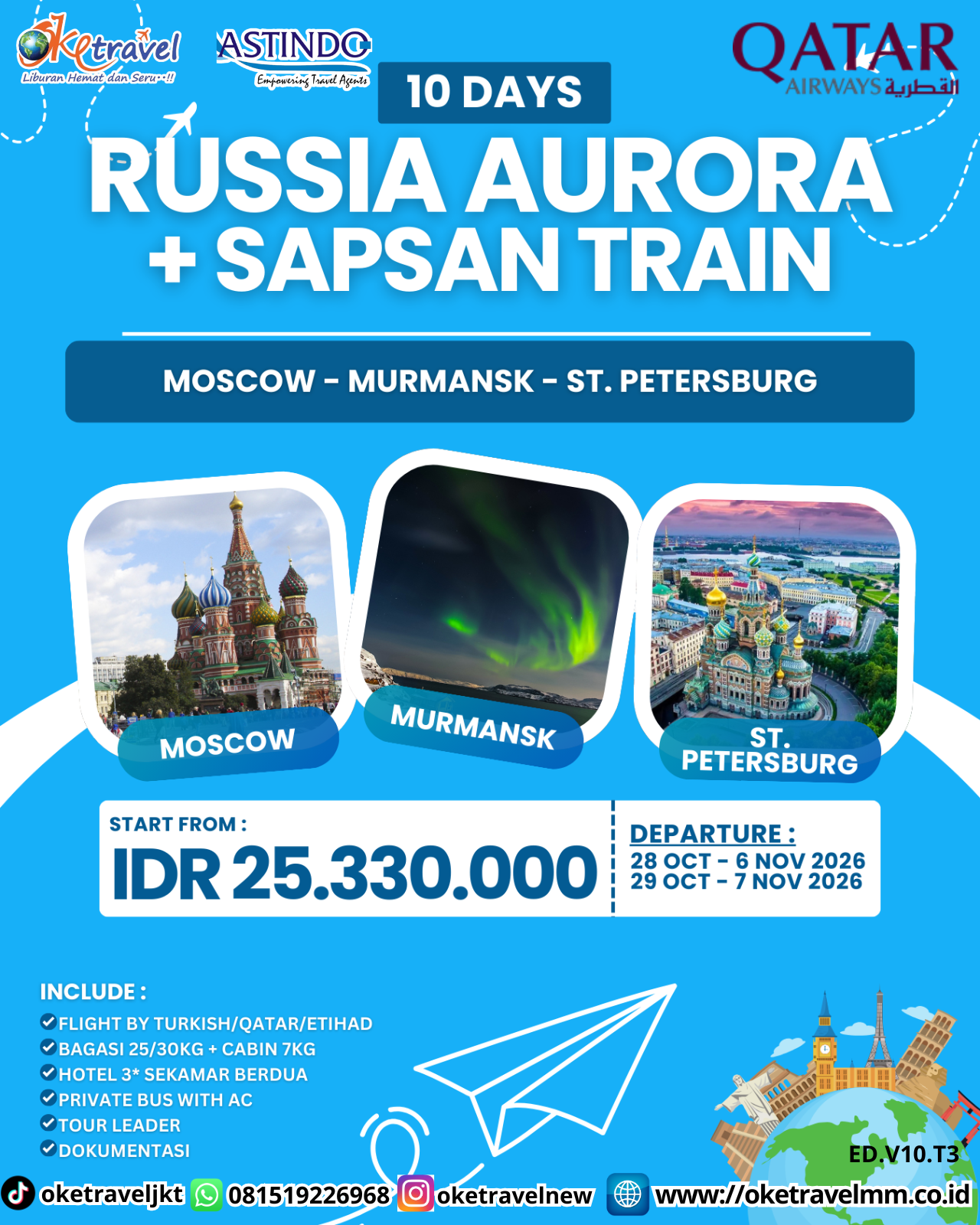 10D RUSSIA AURORA + SAPSAN TRAIN | DEPT : 28 OCT - 06 NOV | DEPT : 29 OCT - 07 NOV 2026 | BY QR