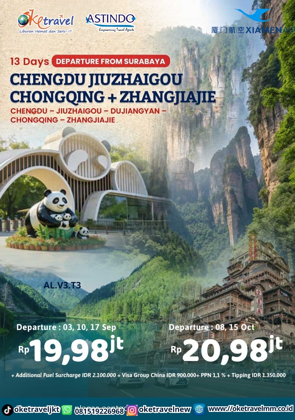 13D CHENGDU JIUZHAIGOU CHONGQING + ZHANGJIAJIE DEP FROM SURABAYA | DEP : 03, 10, 17 SEP 2026 | DEP : 08, 15 OCT 2026 | BY MF 