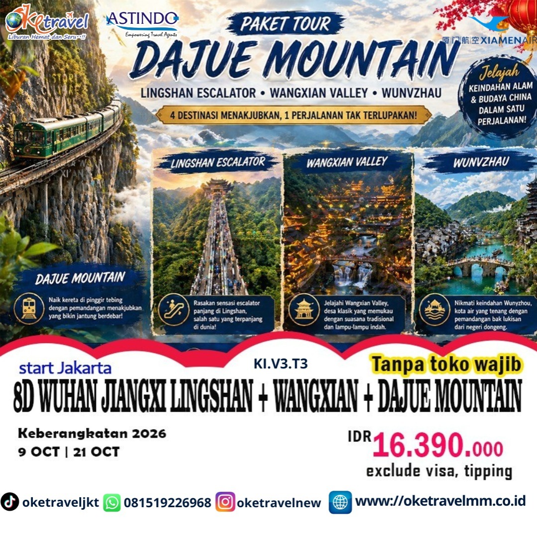 8D JIANGXI LINGSHAN SKY ESCALATOR + DAJUESHAN CLIFFSIDE TRAIN (PREMIUM PACKAGE NO SHOPPING STOP) | DEP : 9, 21 OCT 2026 | BY MF