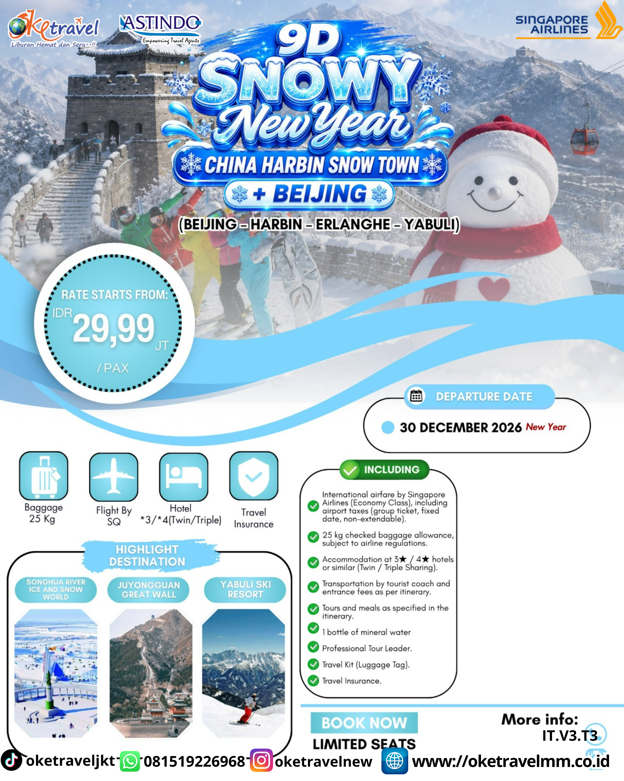 9D SNOWY NEW YEAR CHINA HARBIN SNOW TOWN + BEIJING | DEPT : 30 DES 2026 | BY SQ 