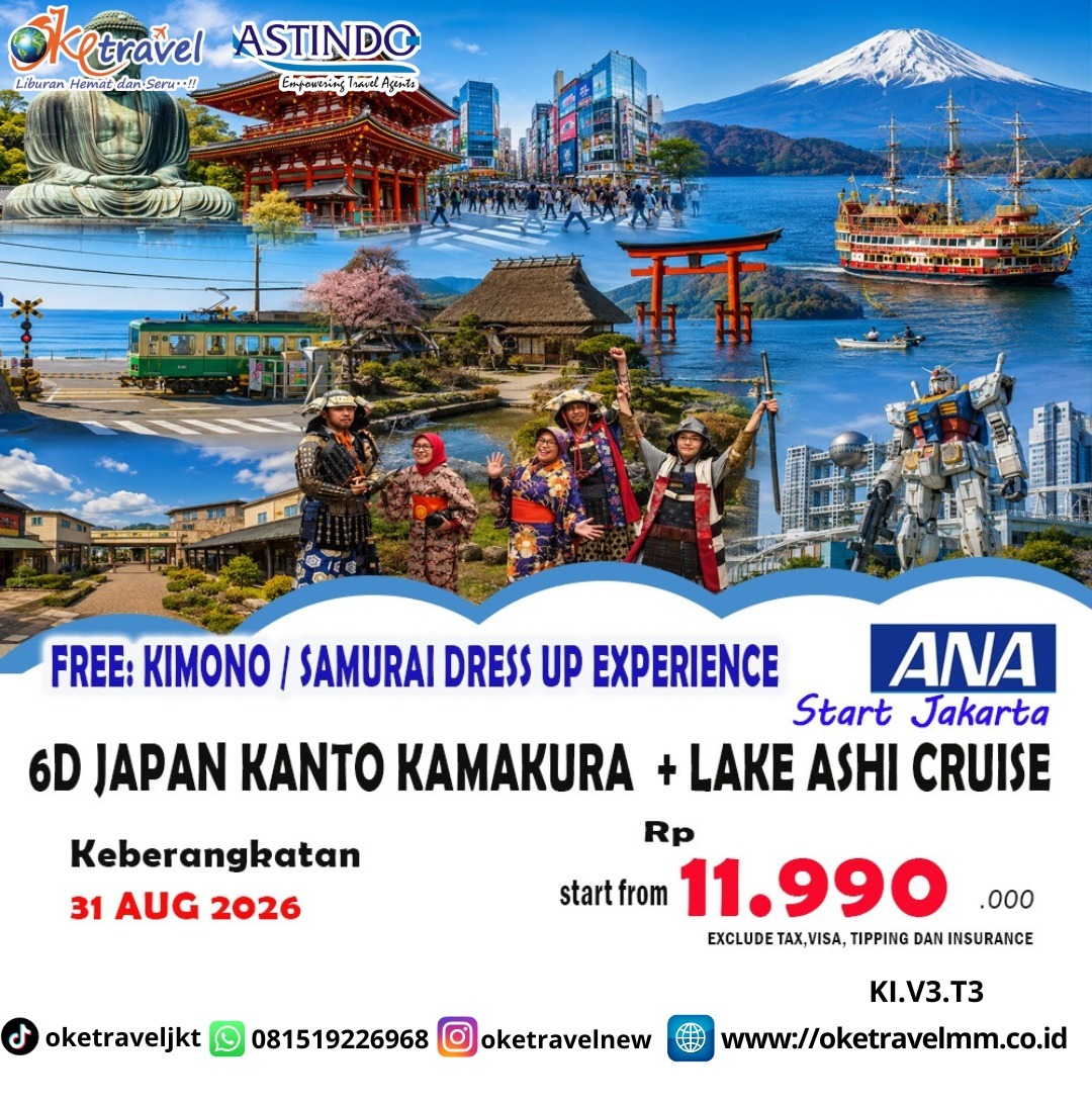 6D JAPAN KANTO KAMAKURA + LAKE ASHI CRUISE | DEP 31 AUG 2026 | BY NH