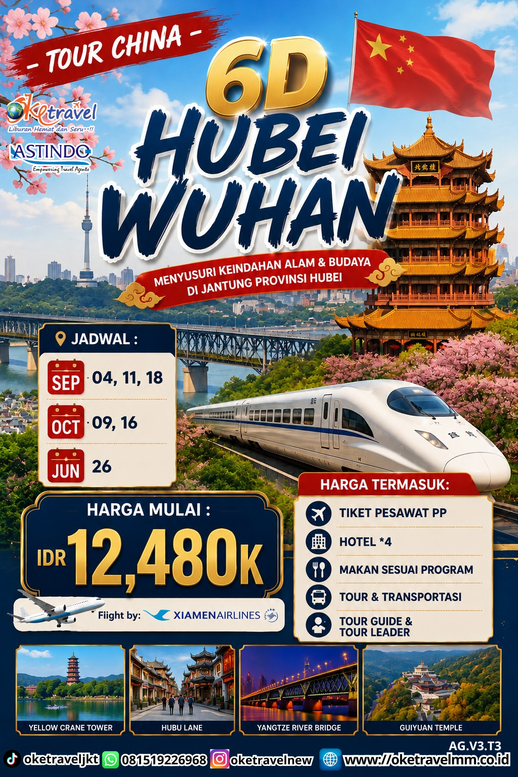 6D HUBEI WUHAN | DEPT : 26 JUNI | DEPT : 04,11,18 SEP | DEPT : 09,16 OCT 2026 | BY MF