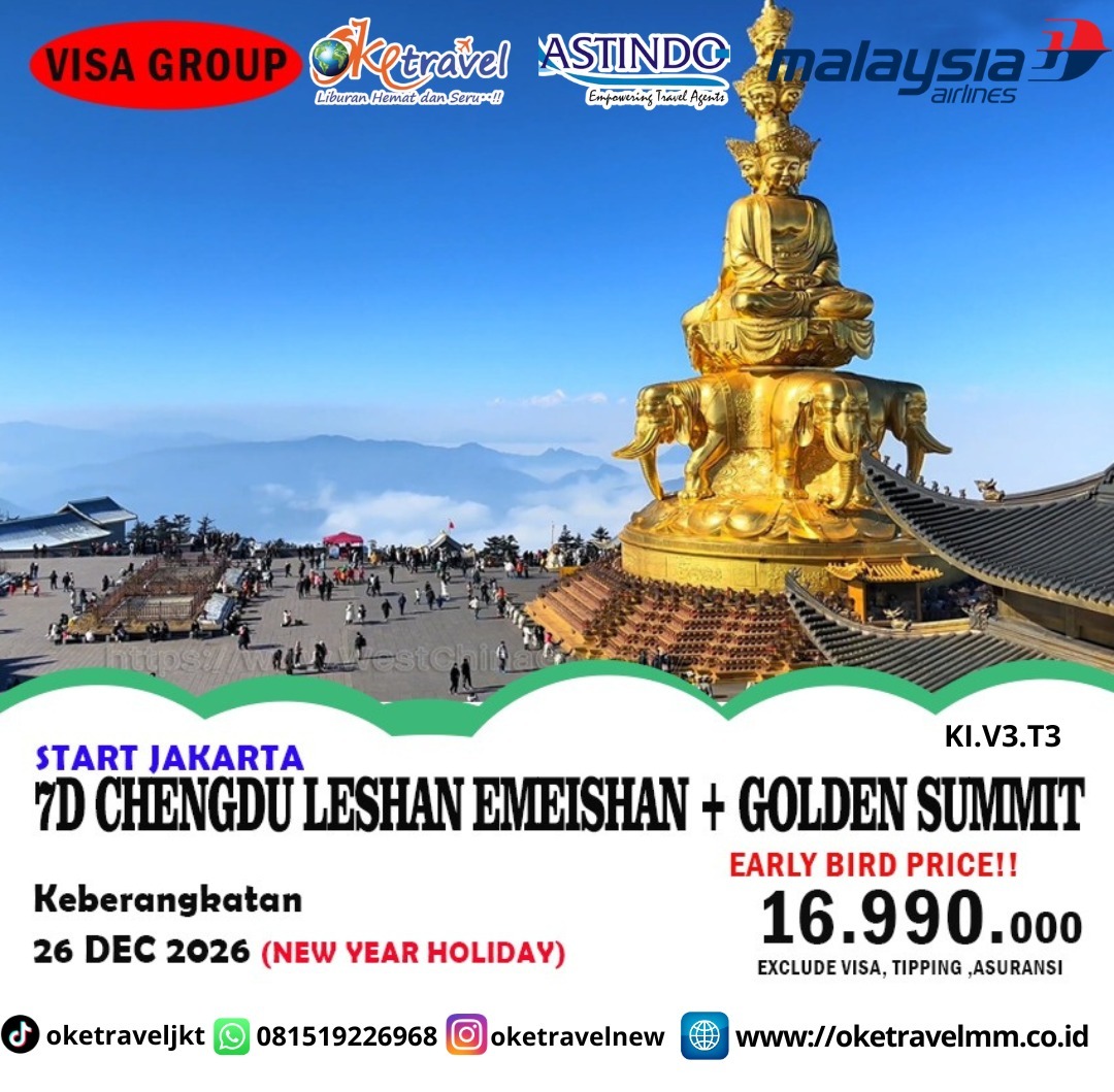 7D CHENGDU LESHAN EMEISHAN (GOLDEN SUMMIT) | DEP : 26 DEC 2026 | BY MH