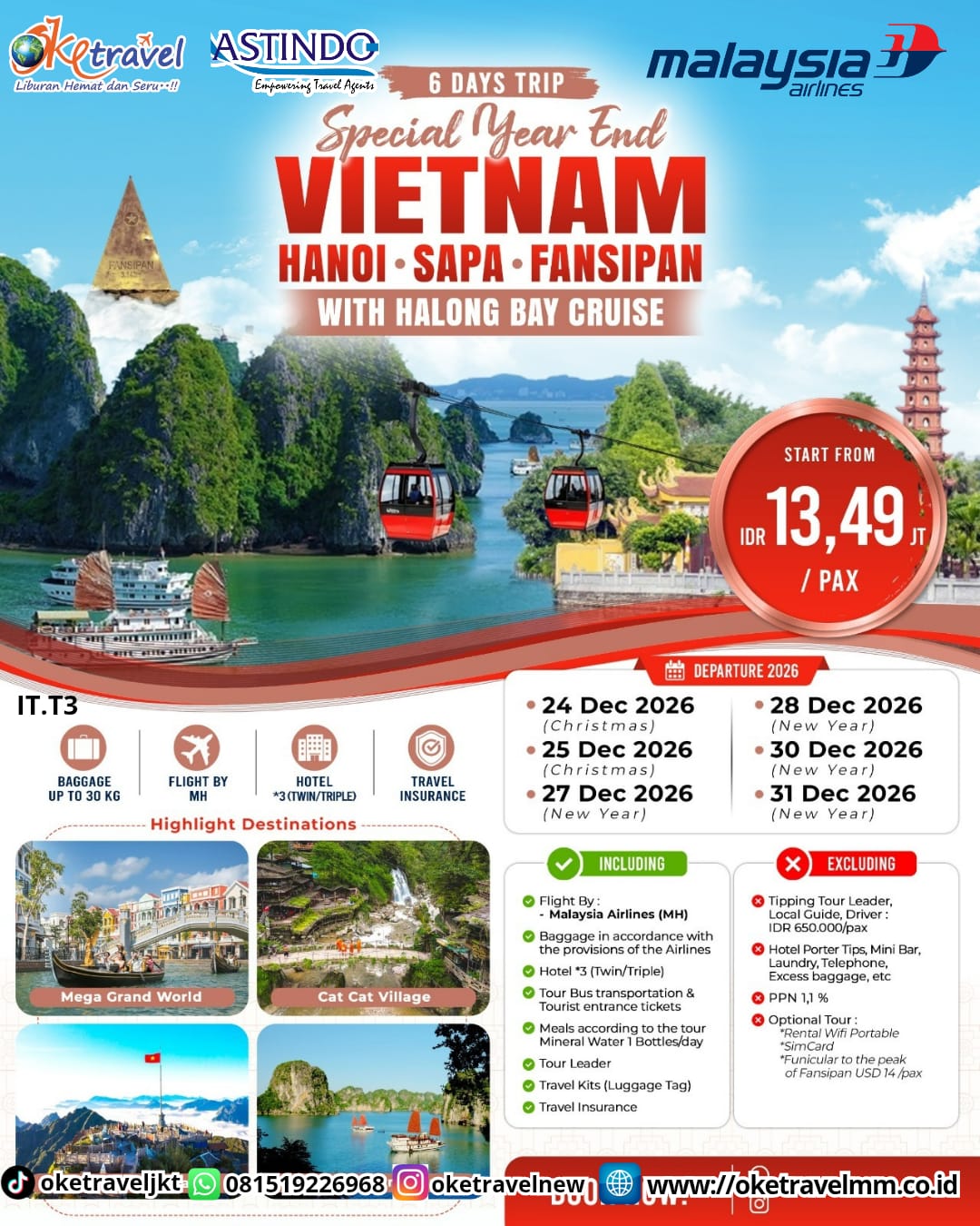 6D SPECIAL YEAR VIETNAM HANOI SAPA FANSIPAN WITH HALONG BAY CRUISE | DEP : 24-31 DEC 2026 | BY MH