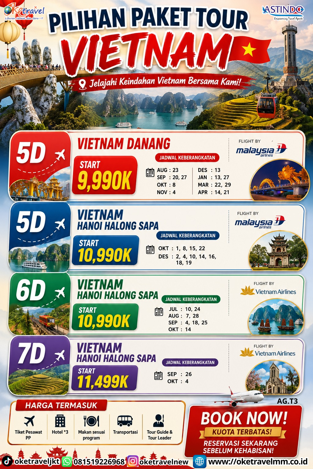 5D VIETNAM HANOI HALONG SAPA | DEPT : 01,08,15,22 OKT | DEPT : 02,04,10,14,16,18,19 DES 2026 | BY MH 