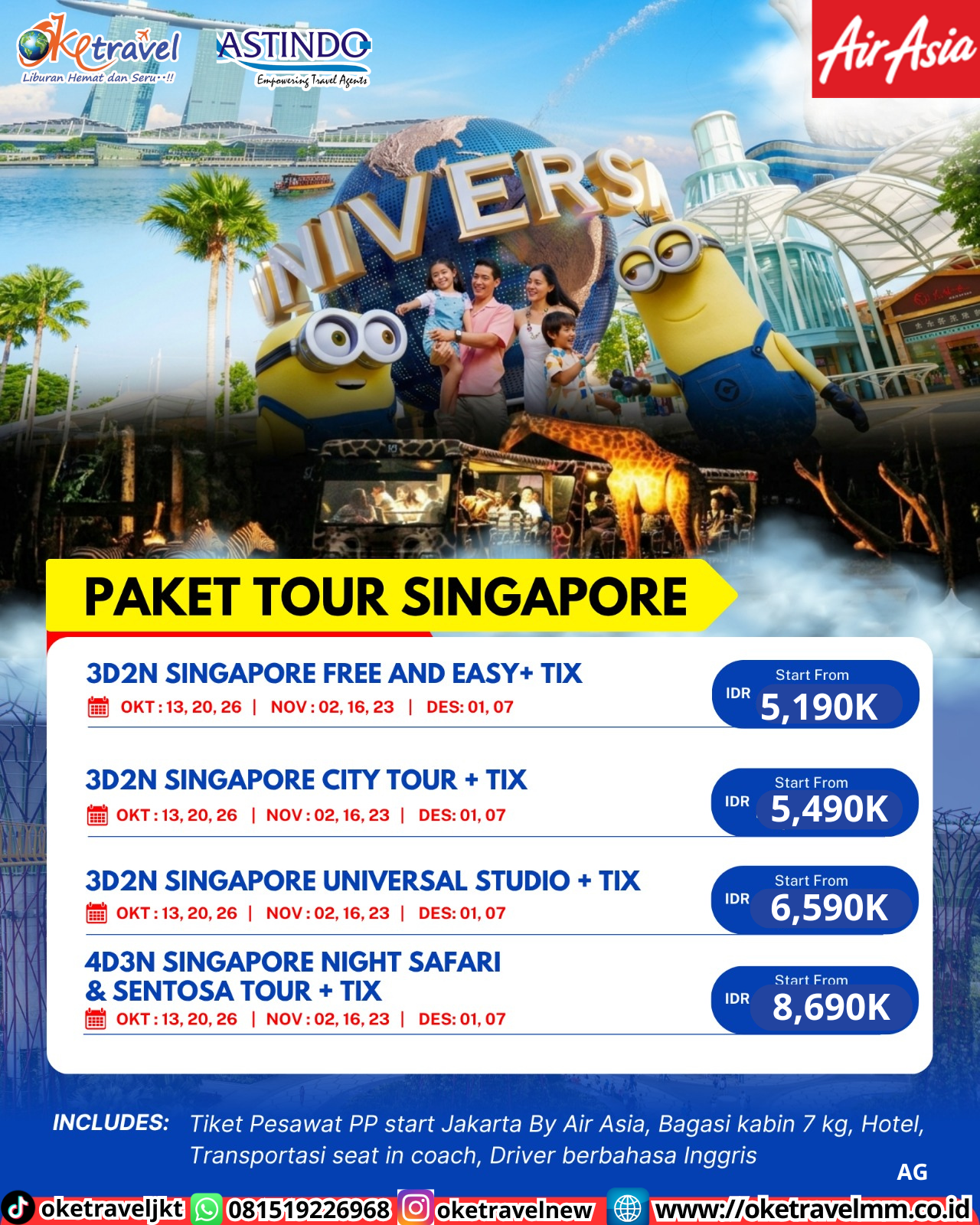 4D3N SINGAPORE NIGHT SAFARI & SENTOSA TOUR + TIX | DEPT : 13,20,26 OKT | DEPT : 02,16,23 NOV | DEPT : 01,07 DES 2026 | BY QZ