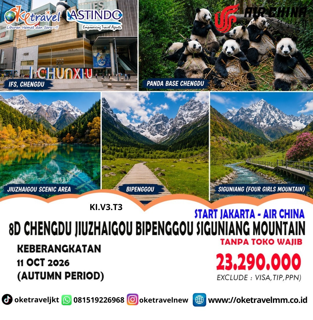 8D JIUZHAIGOU BIPENGGOU SIGUNIANG | DEP :11 0CT 2026 | BY CA