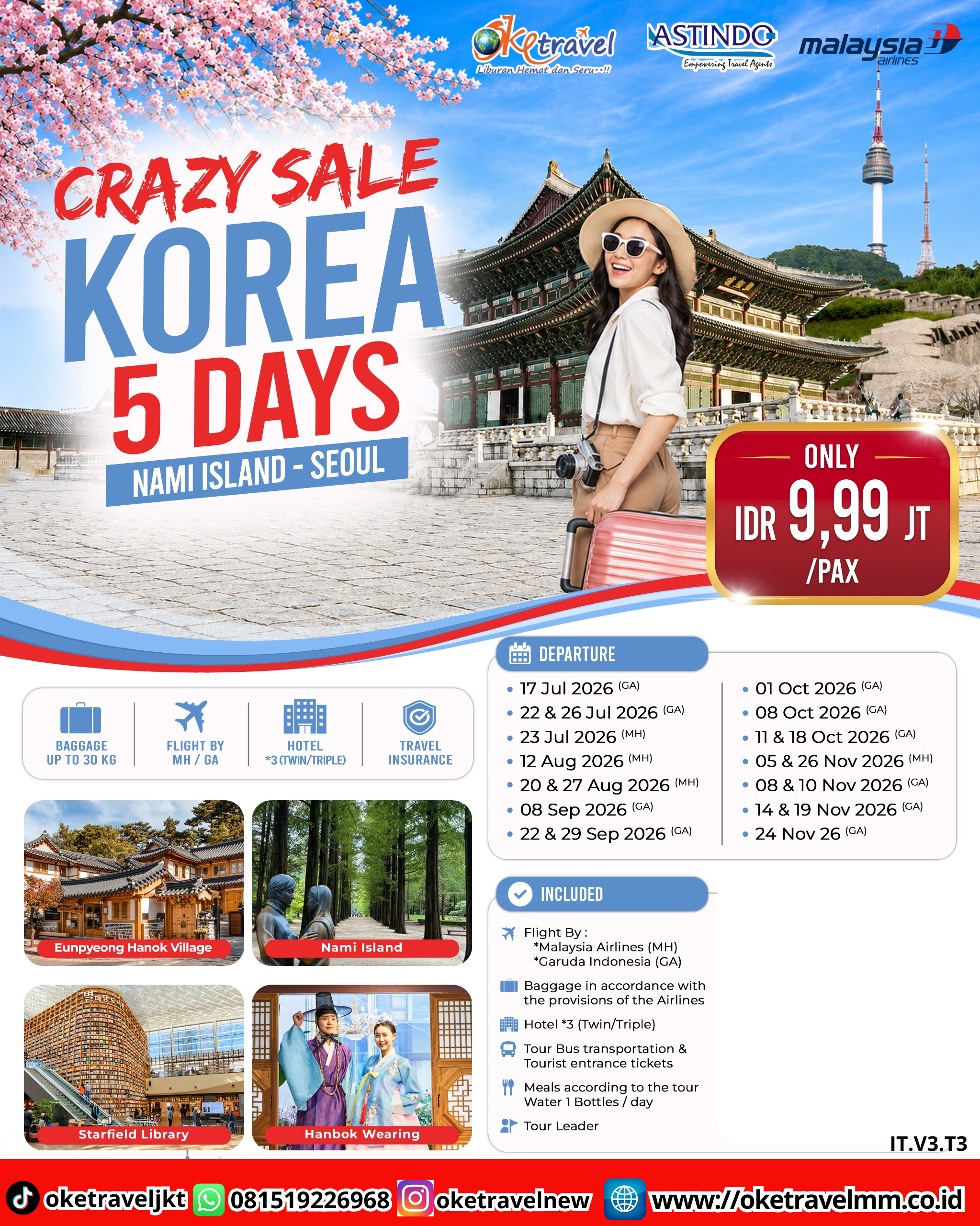5D CRAZY SALE KOREA | DEPT : 17,22,23,26 JULI | DEPT : 12,20,27 AUG | DEPT : 08,22,29 SEP | DEPT : 01,08,11,18 OCT | DEPT : 05,08,10,14,19,24,26 NOV 2026 | BY MH & GA 