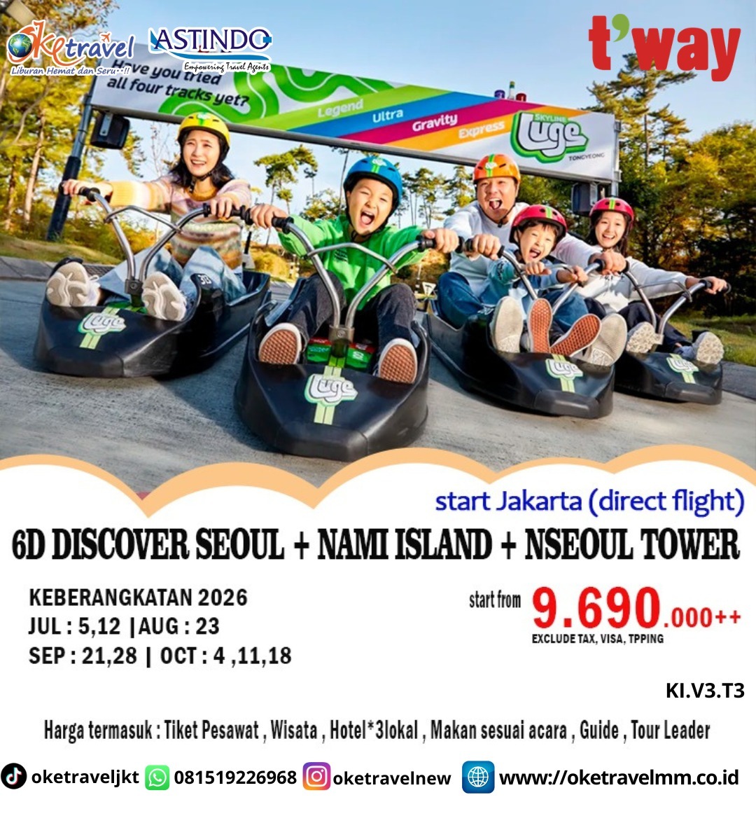6D DISCOVER KOREA SEOUL NAMI | DEP :12 JUL 2-26 | 23 AUG 2026 | 21,28 SEP 2026 | 04,11,18 OCT 2026 | BY TW