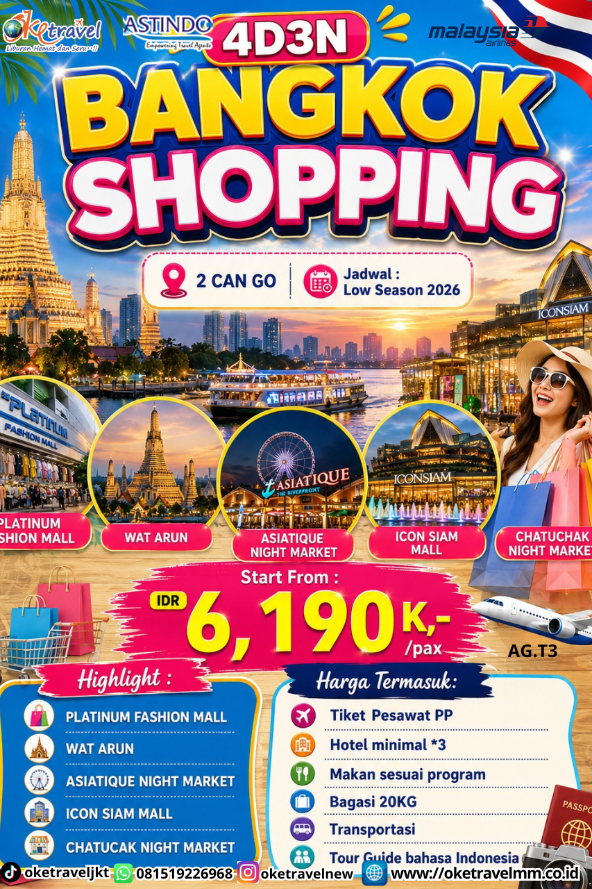 4D3N BANGKOK SHOPPING | DEPT : 16,17,23,24,25,31 AUG | DEPT : 06,13,15,17,20,21 SEP 2026 | BY MH 
