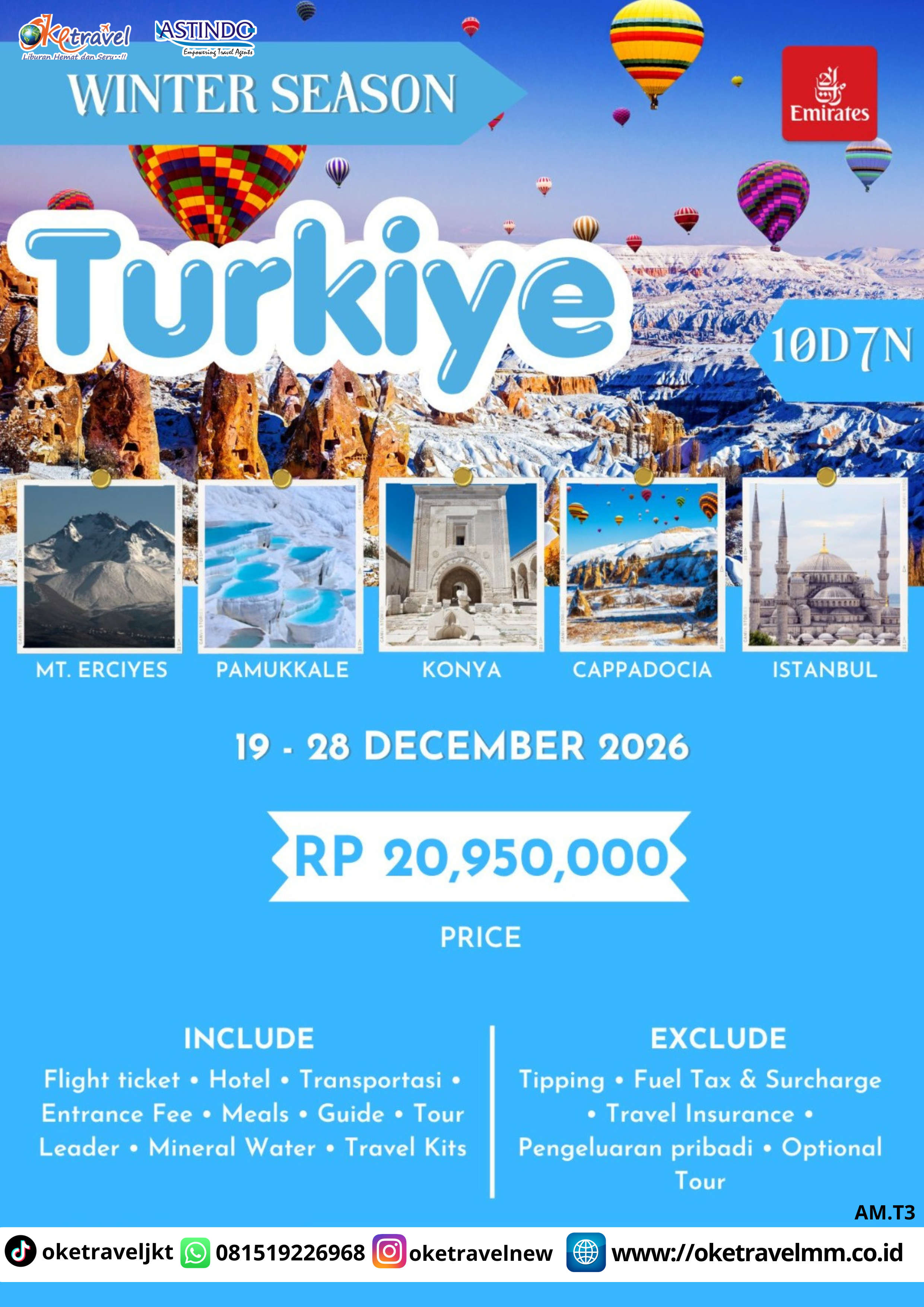 10D7N WINTER SEASON TURKIYE | DEPT : 19-28 DES 2026 | BY EK