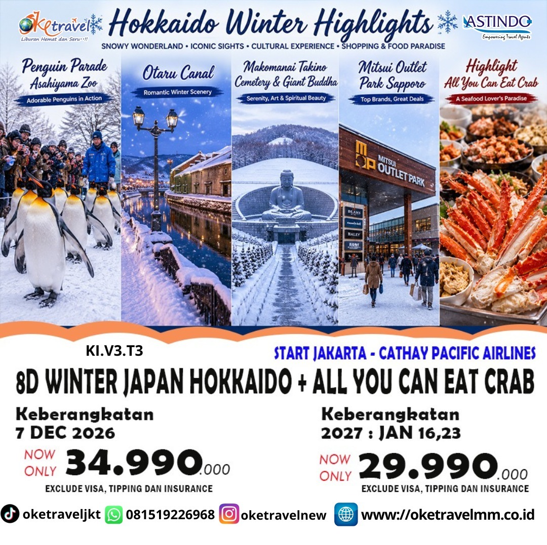 8D BEST OF JAPAN HOKKAIDO | DEP :07 DEC 2026 | 16,23 JAN 2027 | BY CX