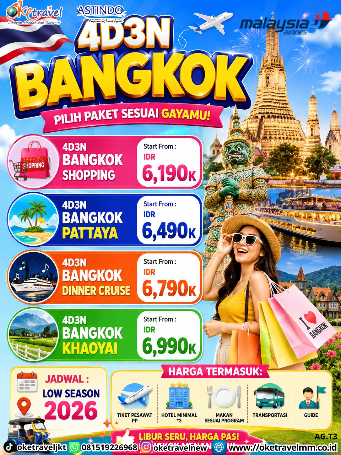 4D3N BANGKOK PATTAYA | DEPT : 03,13,20,27 JULI | DEPT : 04,11,17,24,31 AUG | DEPT : 06,13,20,27 SEP | DEPT : 04,11,18,25 OKT 2026 | BY MH 