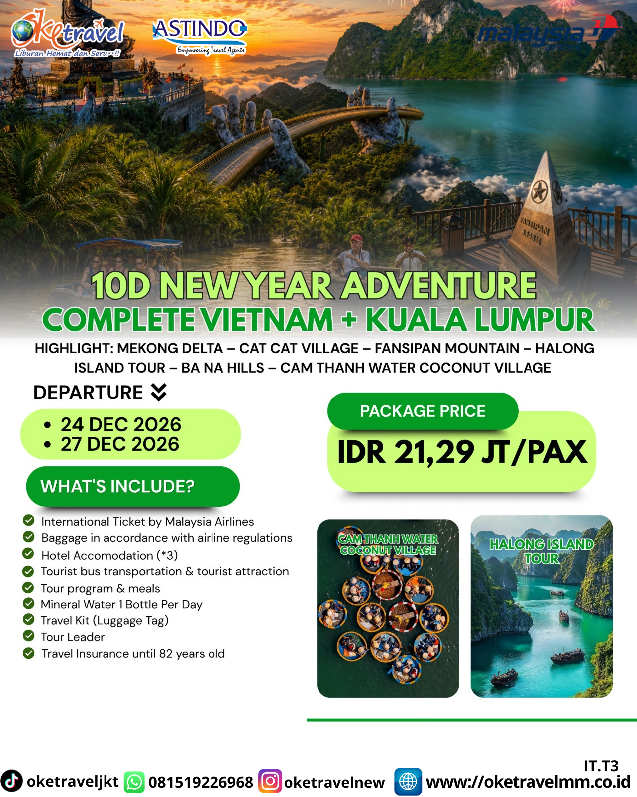 10D NEW YEAR ADVETURE COMPLETE VIETNAM + KUALA LUMPUR |DEPT : 24,27 DS 2026 | BY MH 