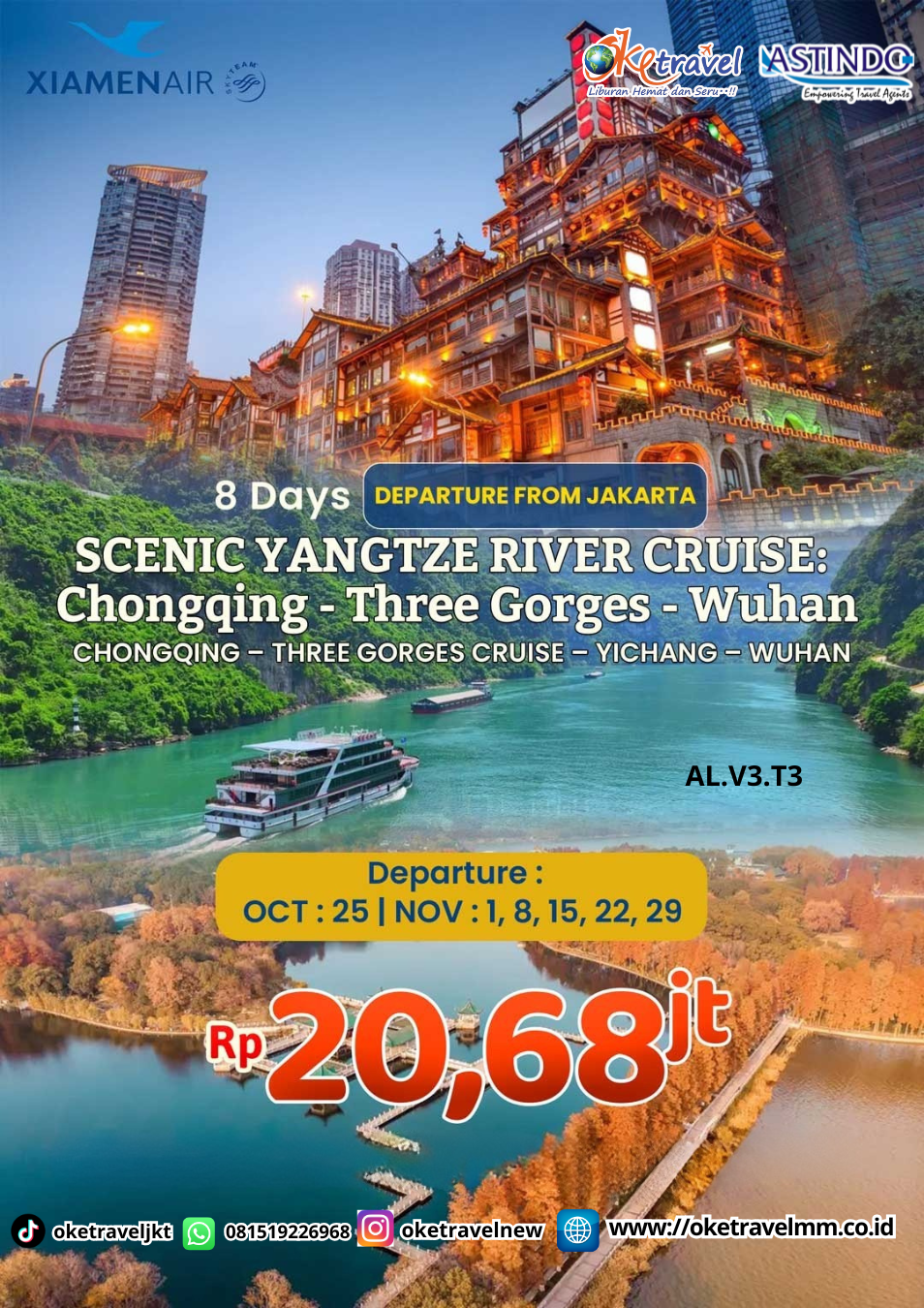 8D SCENIC YANGTZE RIVER CRUISE : CHONGQING - THREE GORGES - WUHAN | DEP : 25 OCT 2026 | 1,8,15,22,29 NOV 2026 | BY MF