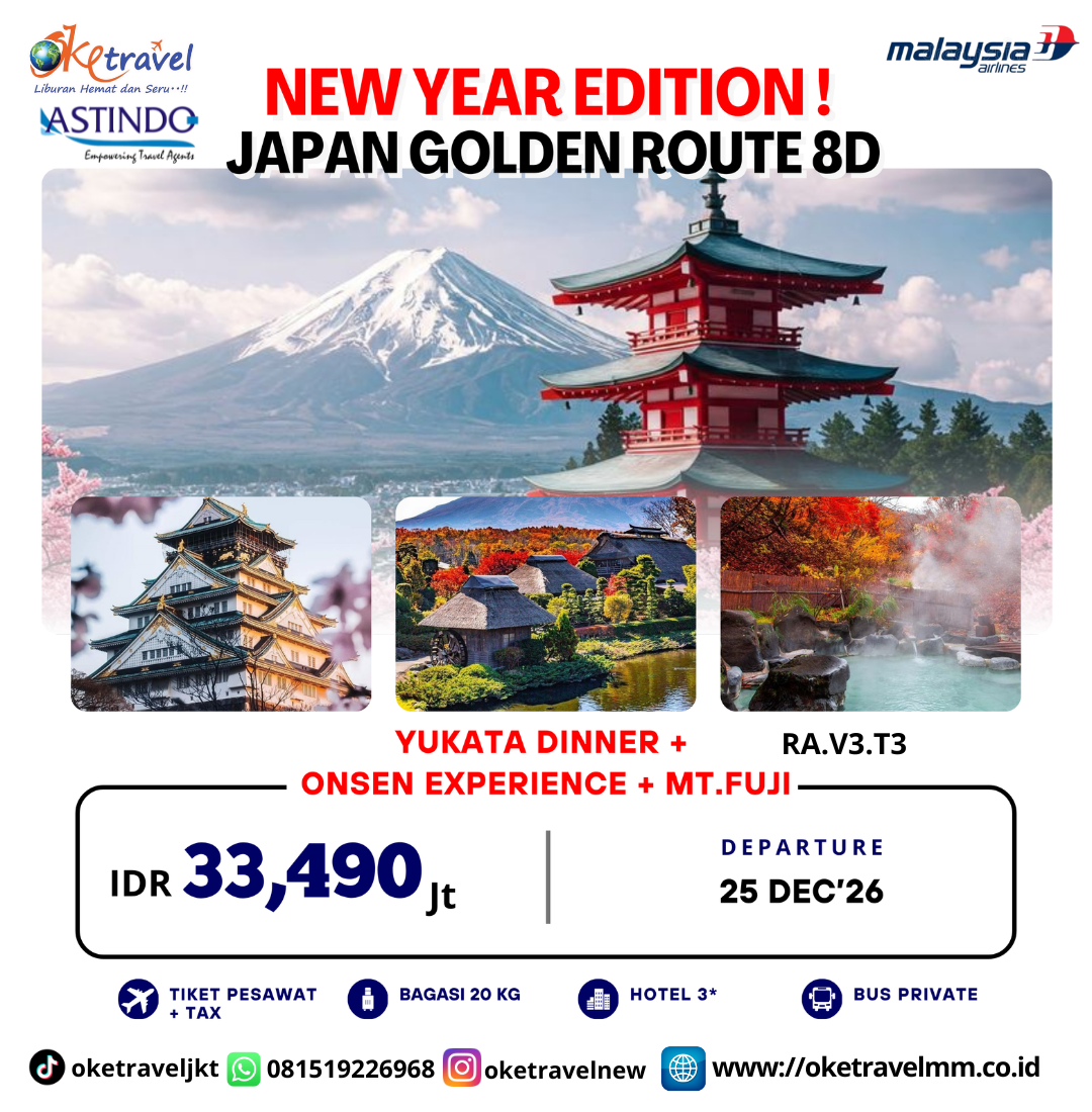 8D JAPAN GOLDEN ROUTE NEWYEAR EDITION | DEP : 25 DEC 2026 | BY MH