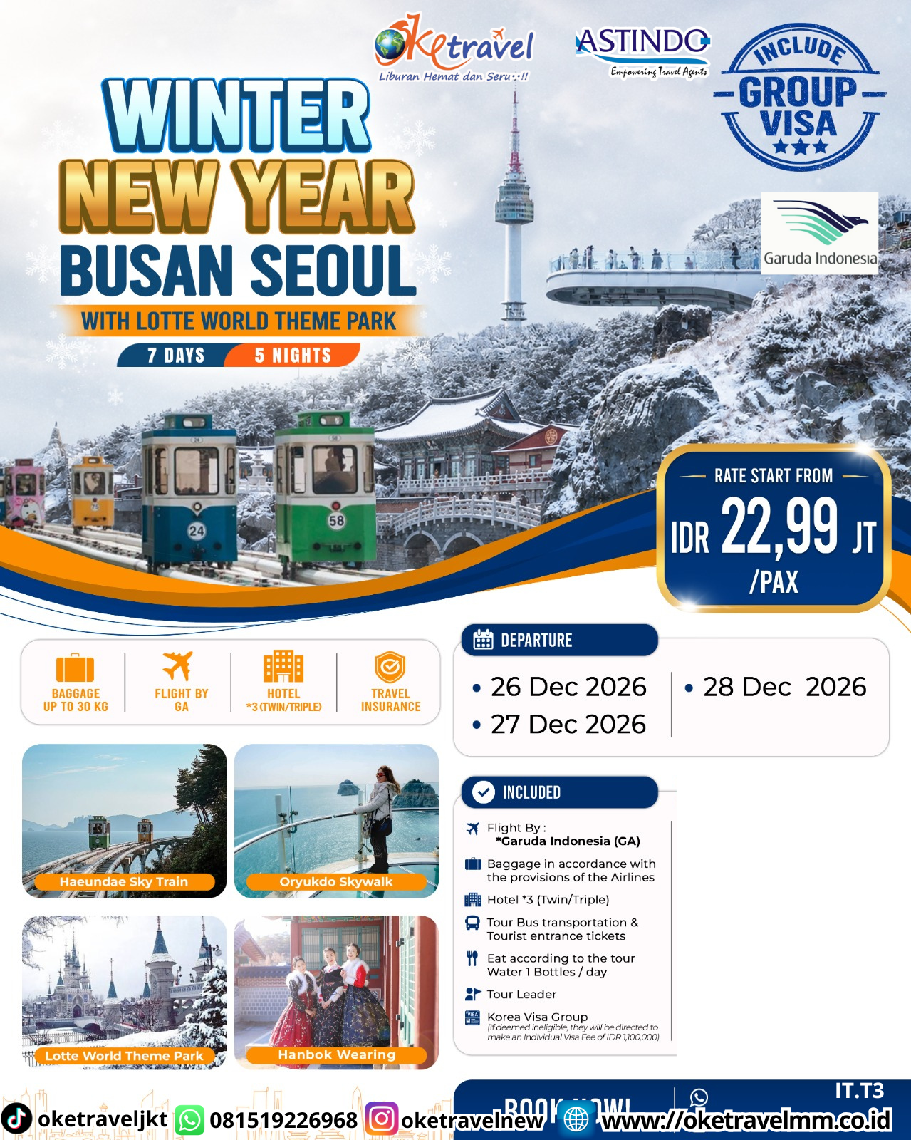 7D WINTER NEW YEAR BUSAN SEOUL WITH LOTTE WORLD THEME PARK | DEPT : 26,27,28 DES 2026 | BY GA