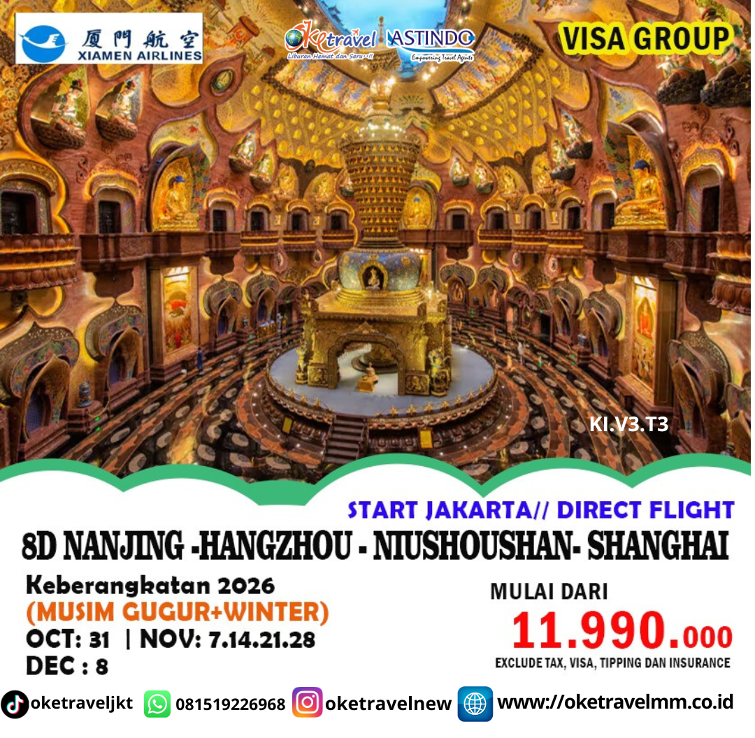 8D NANJING - HANGZHOU - NIUSHOUSHAN - SHANGHAI | DEP : 31 OCT| 7,14,21,28 NOV / 8 DEC 2026 | BY MF
