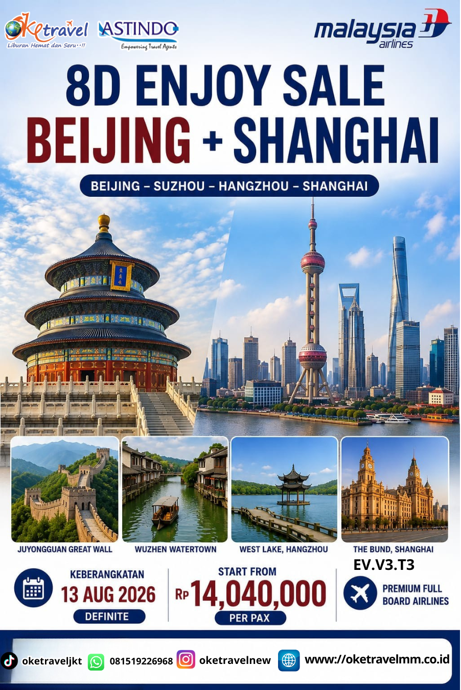8D ENJOY SALE BEIJING + SHANGHAI | DEP : 24, SEP | 1,8,1522,29 OCT | 18,25 NOV | 1,2,12,13,14 DEC 2026 | BY MH 